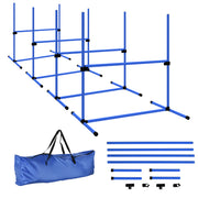 Ensemble de 4 équipements d’entraînement à l’agilité pour chiens, barre de saut réglable, kit d’exercice pour animaux avec sac de transport (Bleu)