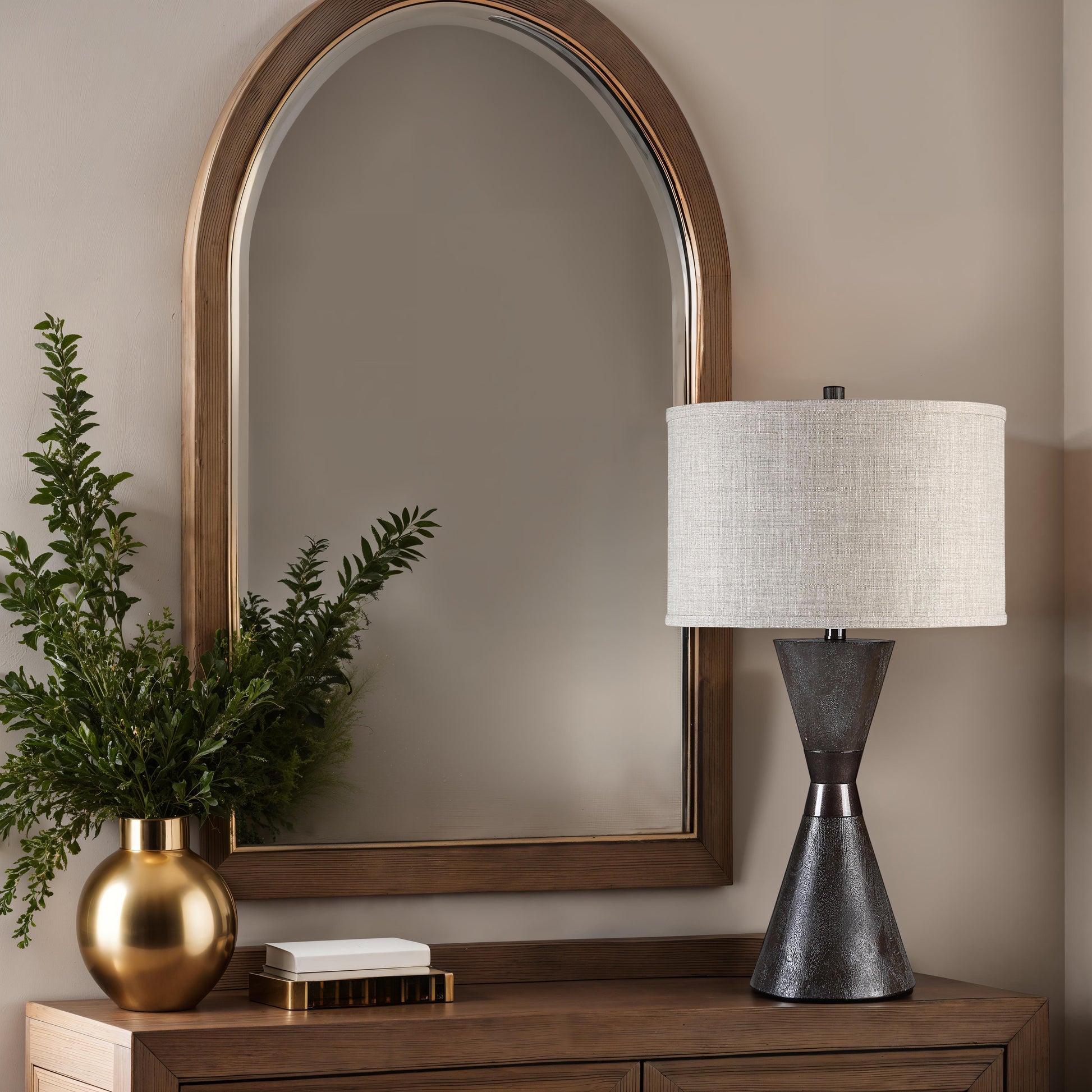 Vyara 29" Table Lamp, Brown Linen Shade-Table Lamp-DECOROLALA