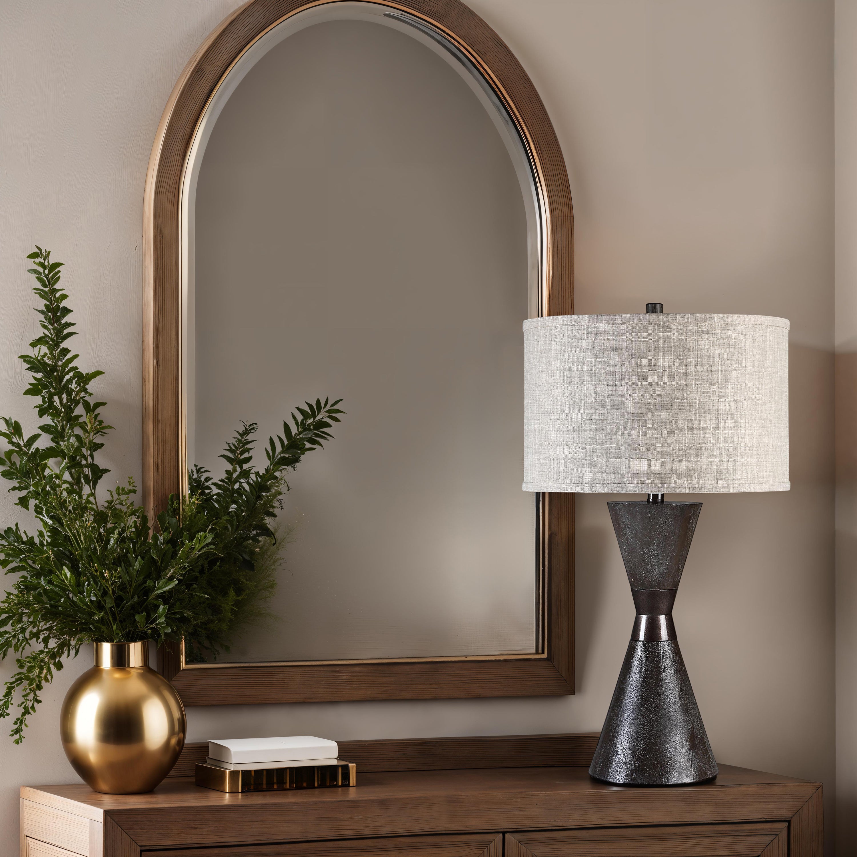 Vyara 29" Table Lamp, Brown Linen Shade-Table Lamp-DECOROLALA