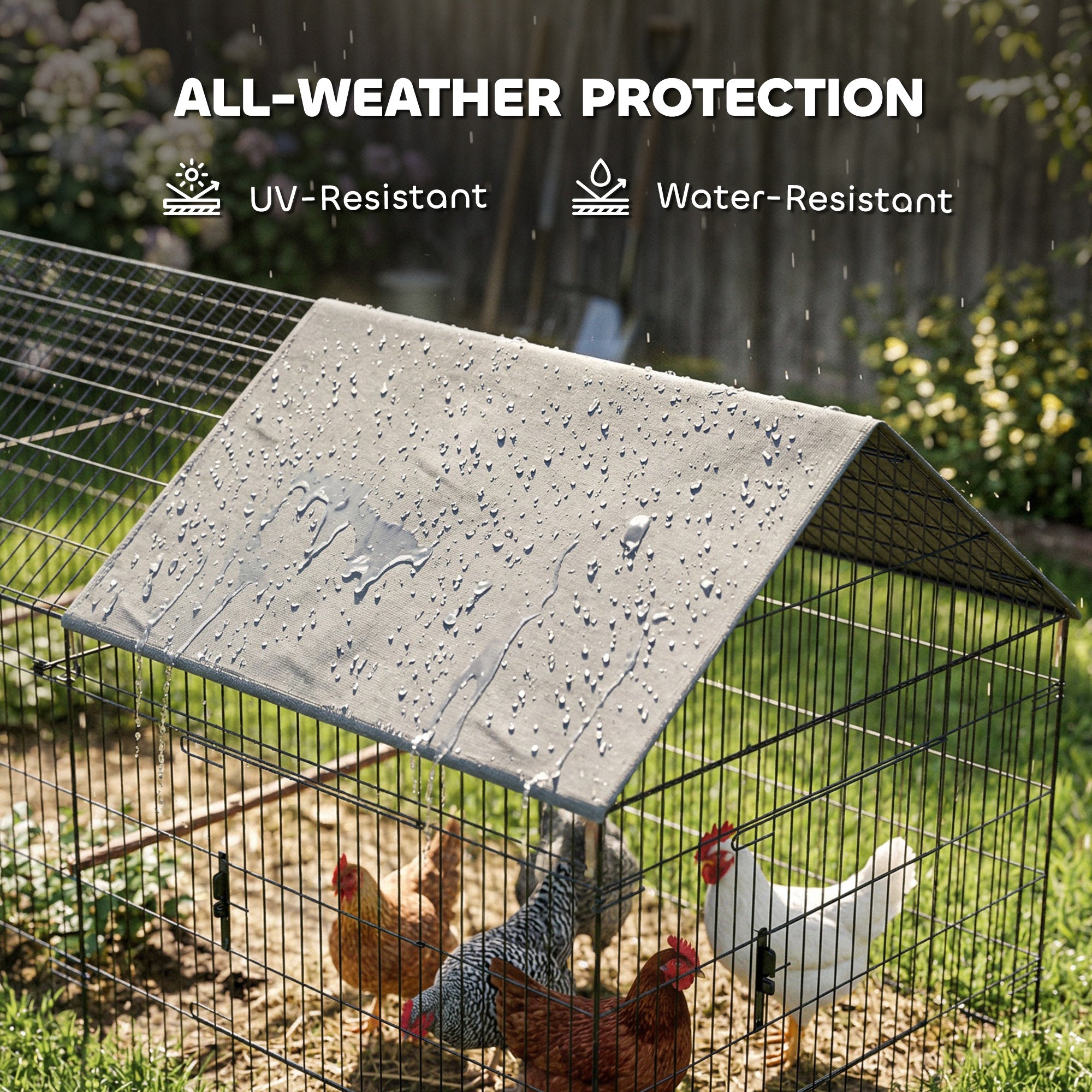Metal Chicken Coop, Large Chicken Run with Water-Resistant & Anti-UV Cover for 2-3 Hens, Outdoor Hen House with 4 Doors