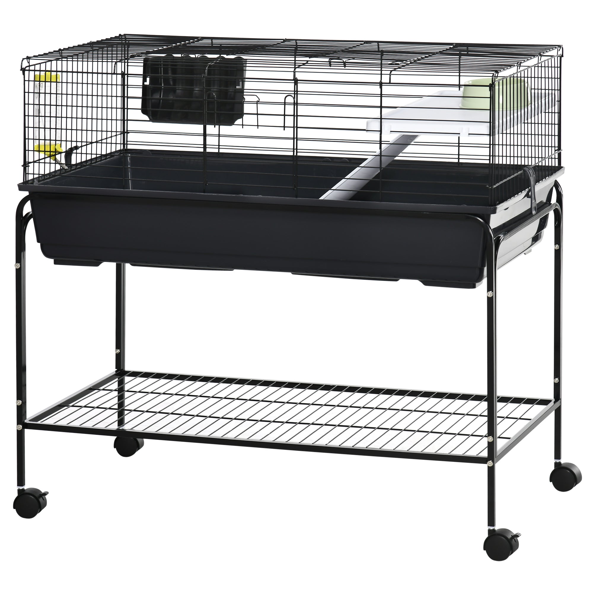 Small Animal Cage Deluxe Pet Habitat Rolling Rabbit Hutch for Bunny Guinea Pig Pet Mink Chinchilla
