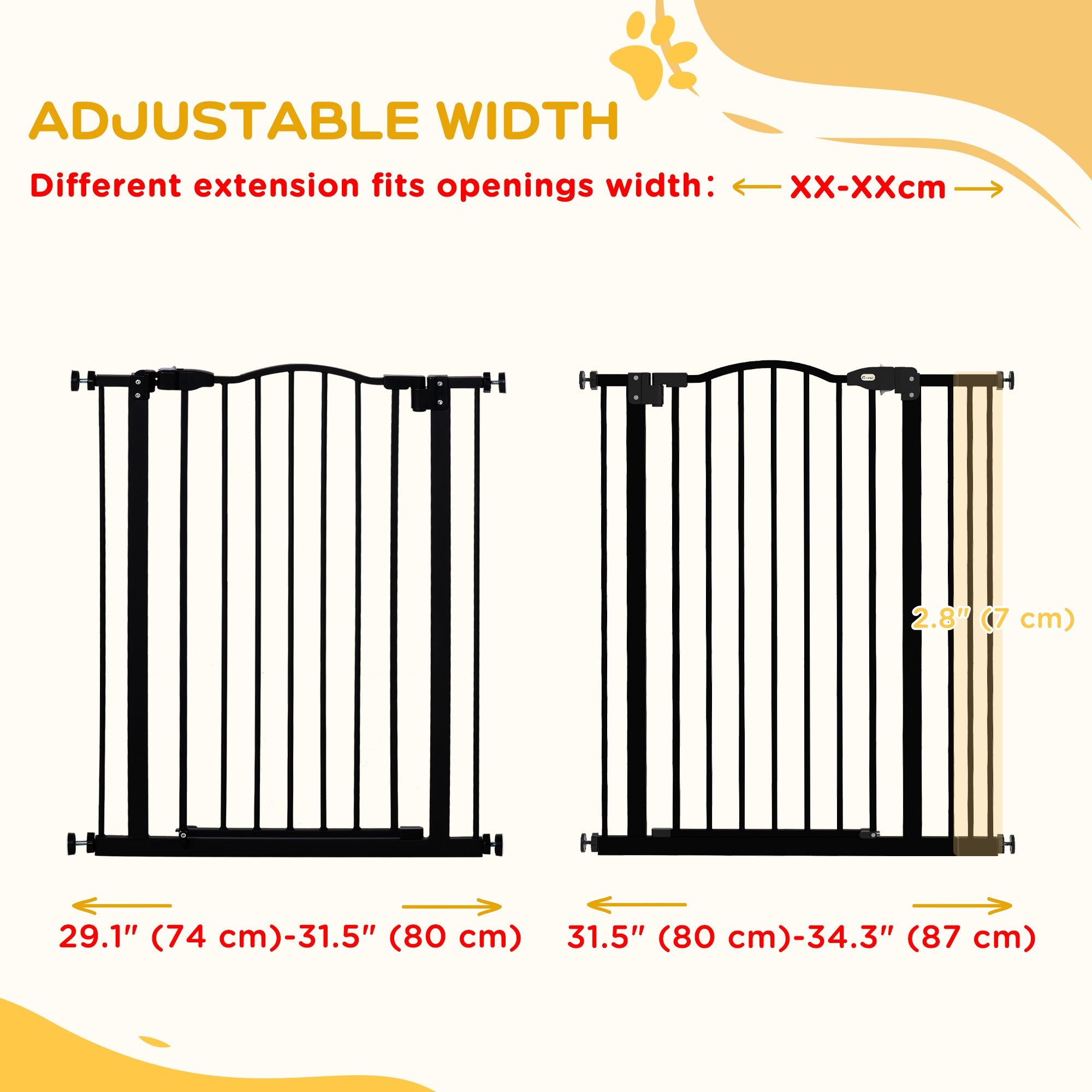 Extra Tall Dog Gate with Door, Pressure Fit, Auto Close, Double Locking for Doorways Hallways Stairs, 29"-34", Black