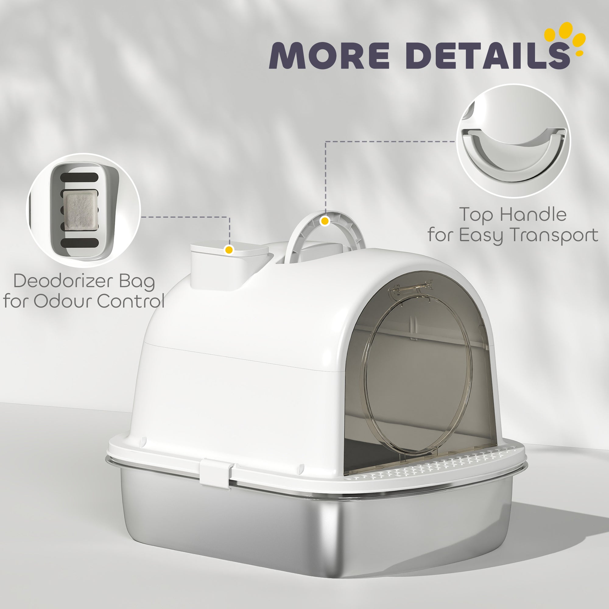 Enclosed Stainless Steel Litter Box, Metal Cat Litter Box with Scoop, Deodorizer Bag, Handle, Easy to Clean