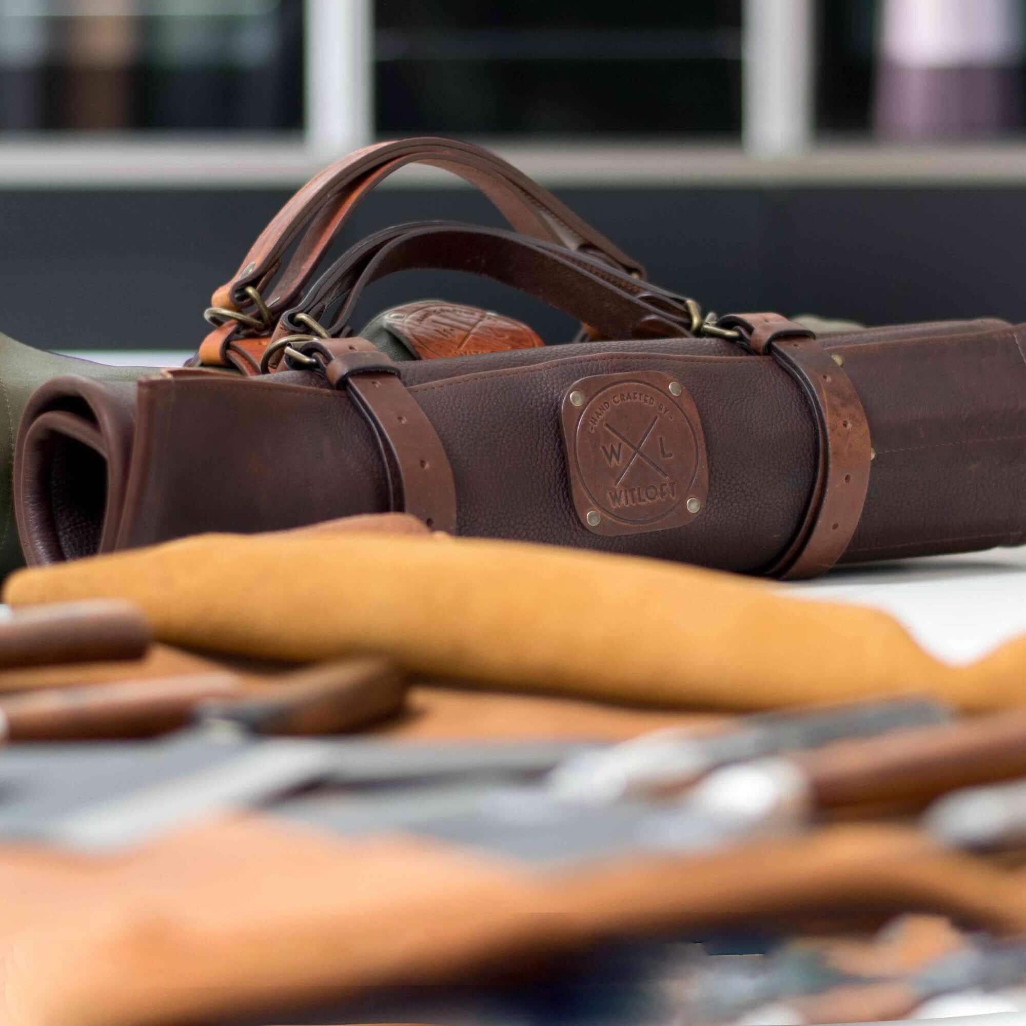 WITLOFT - Handmade leather Knife Role ( 5 Compartments)-Knife Role-DECOROLALA