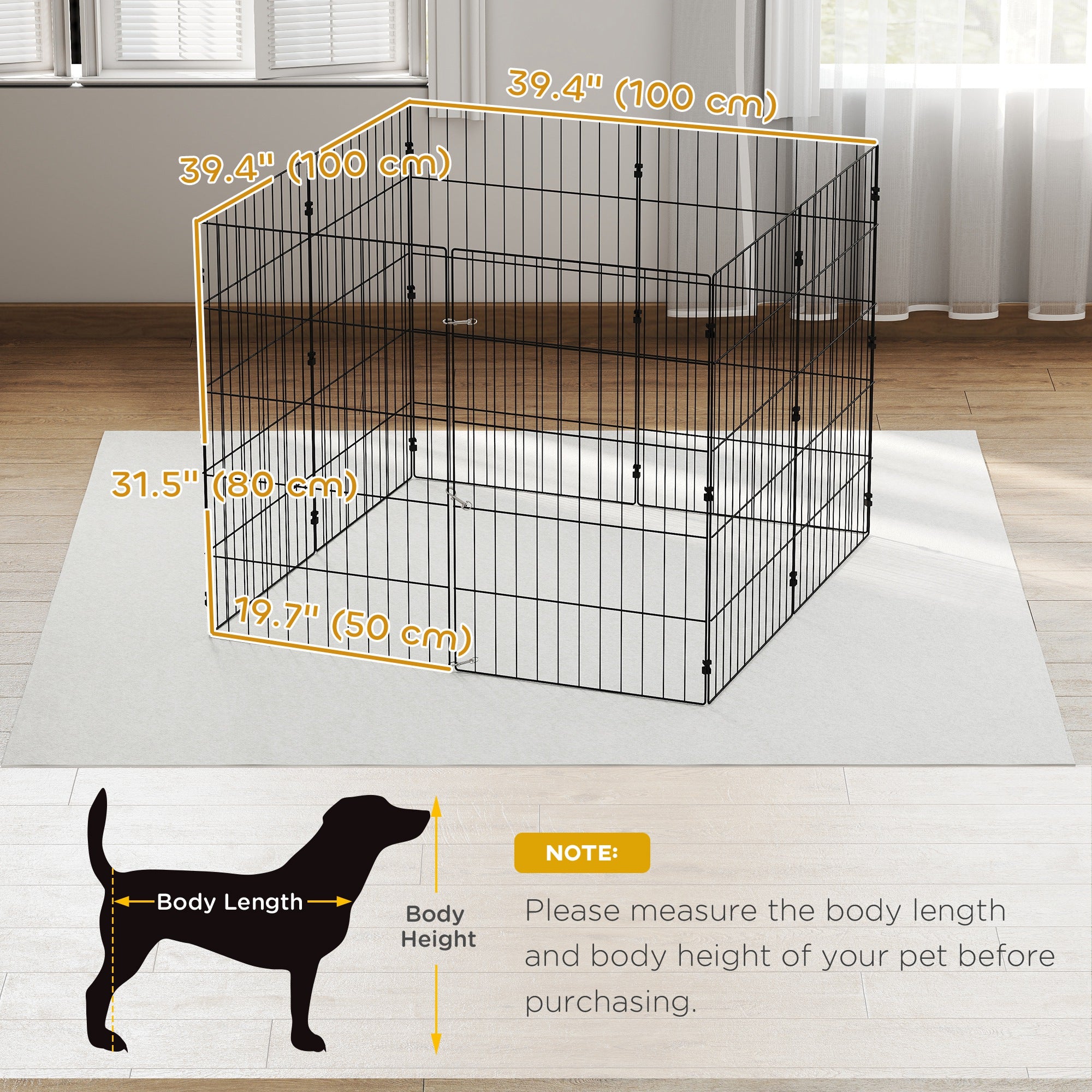 Foldable Metal Exercise Dog Playpen, Expandable Pet Fence for Small & Medium Dogs, 20" x 32", 8 Panels, Black
