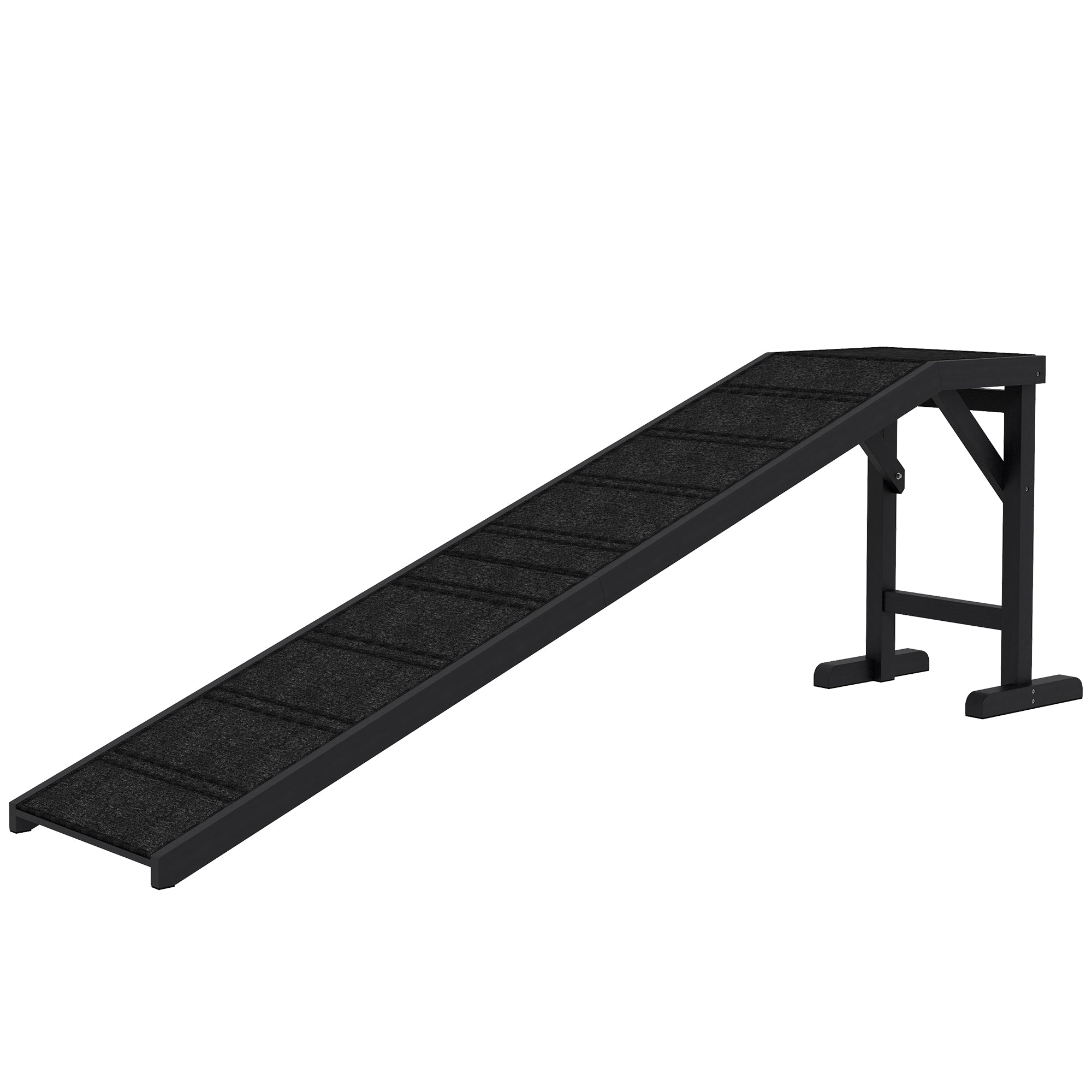 Pet Ramp Bed Steps for Dogs Cats Non-slip Carpet Top Platform Pine Wood 74"L x 16"W x 25"H Black