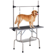 Adjustable Dog Grooming Table with 2 Safety Slings, Storage Basket, Black