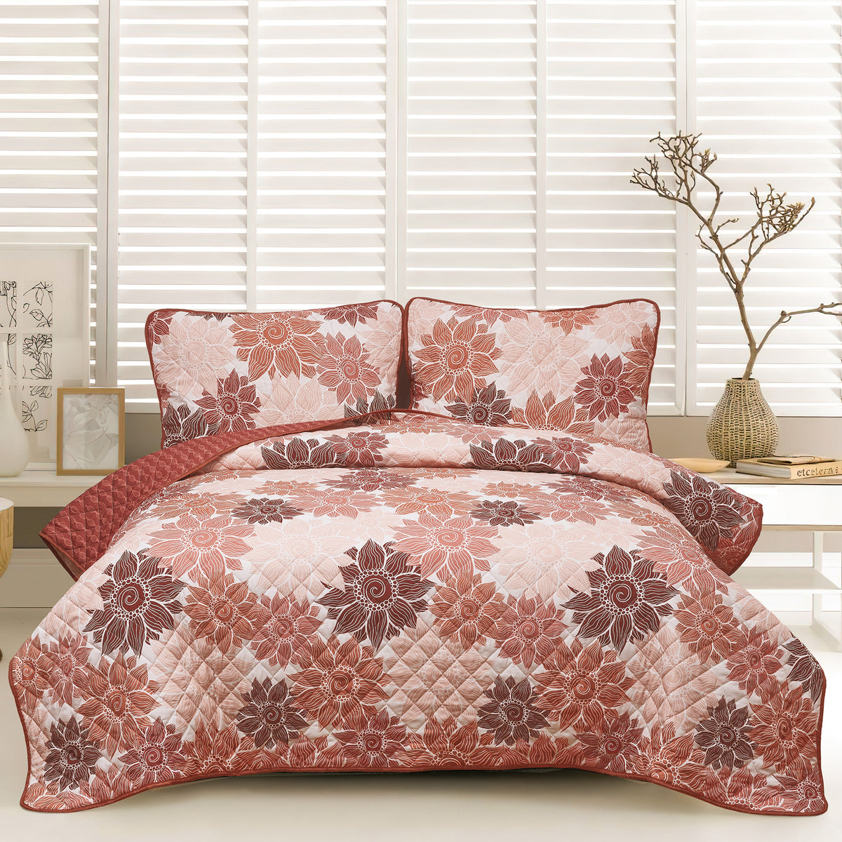 WOVEN 3PC REVERSIBLE QUILT SET - PALOMA FLORAL-Comforters & Quilts-DECOROLALA