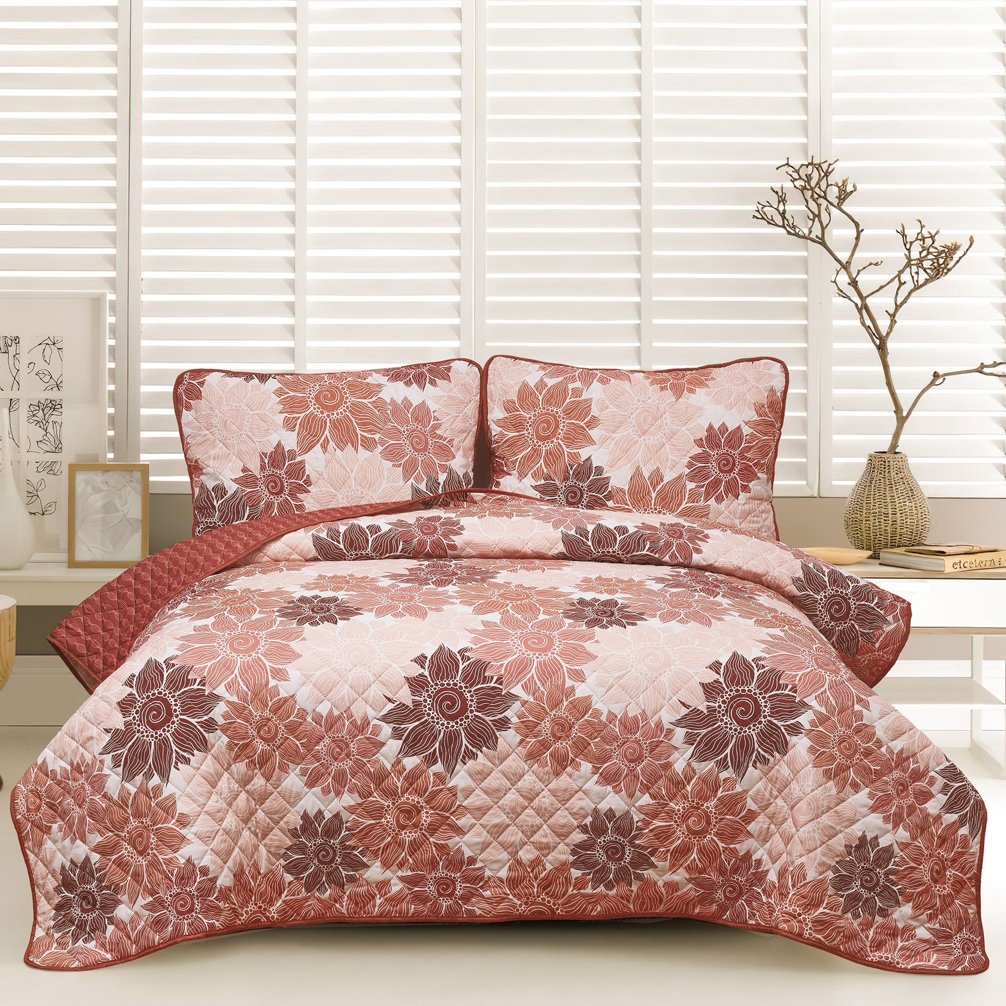WOVEN 3PC REVERSIBLE QUILT SET - PALOMA FLORAL-Comforters and Quilts-DECOROLALA