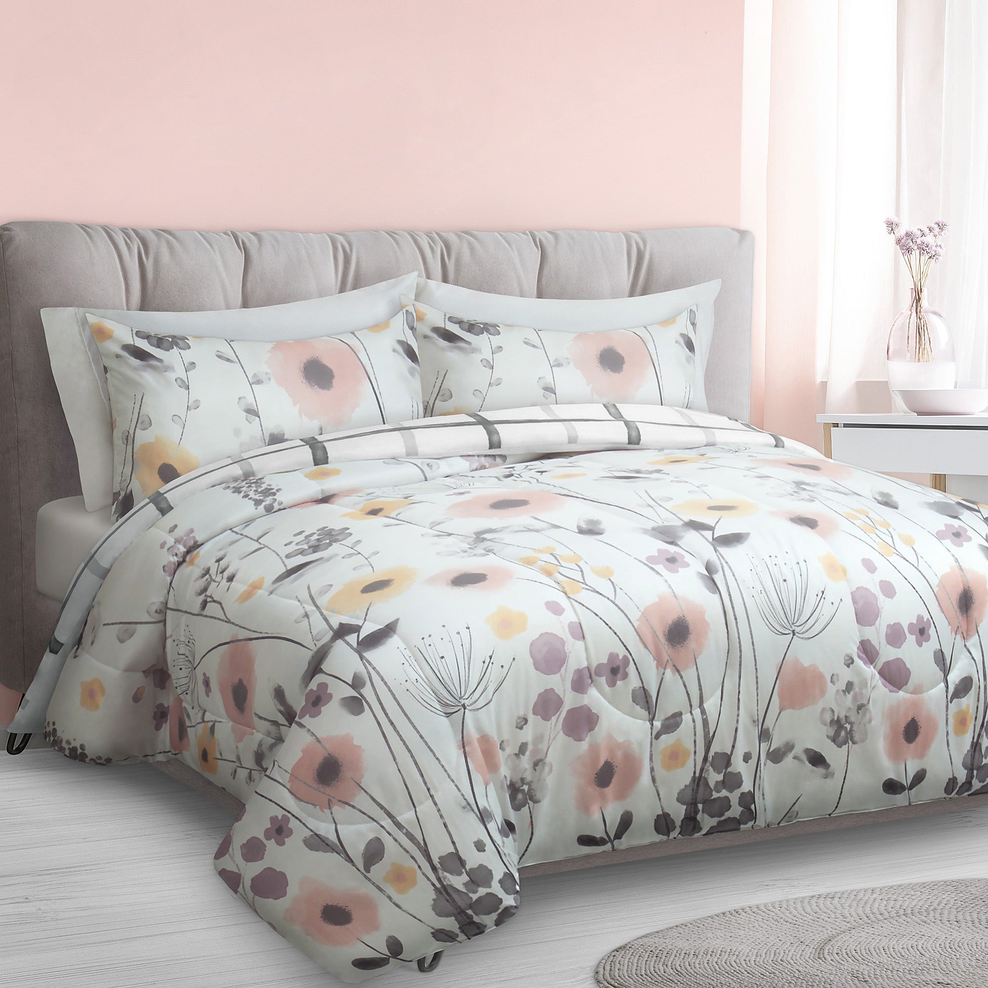 WOVEN MICROFIBER COMFORTER SET - MIRABELLE FLORAL-Comforters and Quilts-DECOROLALA