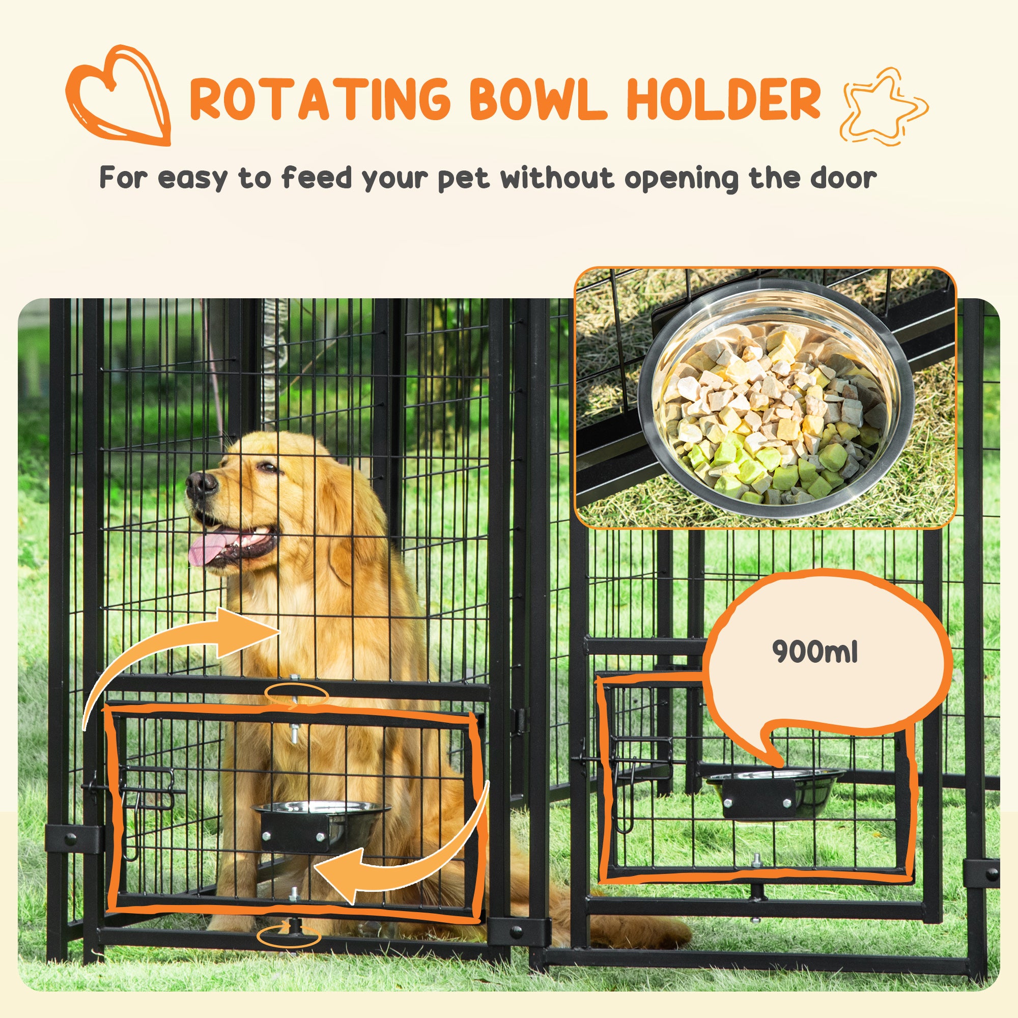 Chenil extérieur pour chien, parc-cage verrouillable pour animaux, clôture en acier à fils soudés, supports de bols rotatifs, vert