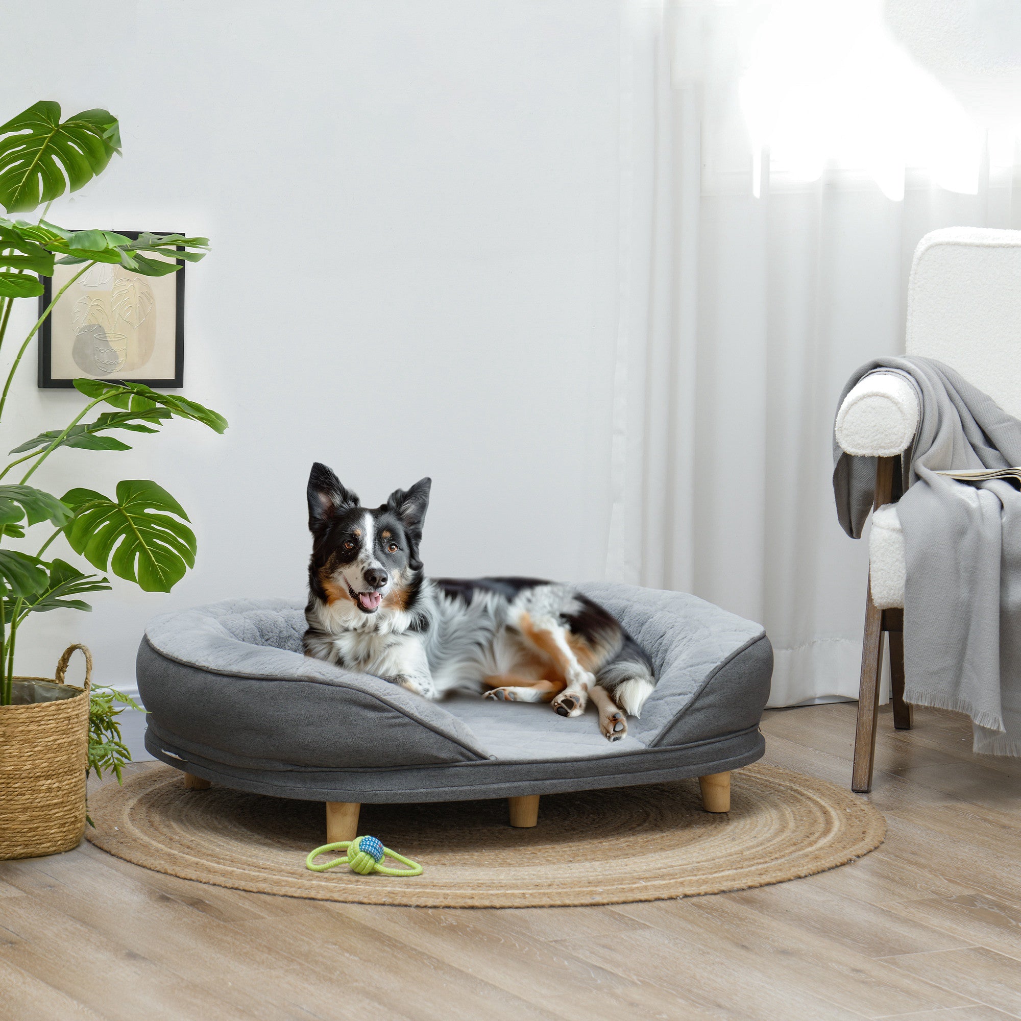 Pet Sofa Bed for Large Dogs with Removable Cushion, Washable Cover, Anti-slip Foot Pads, Grey