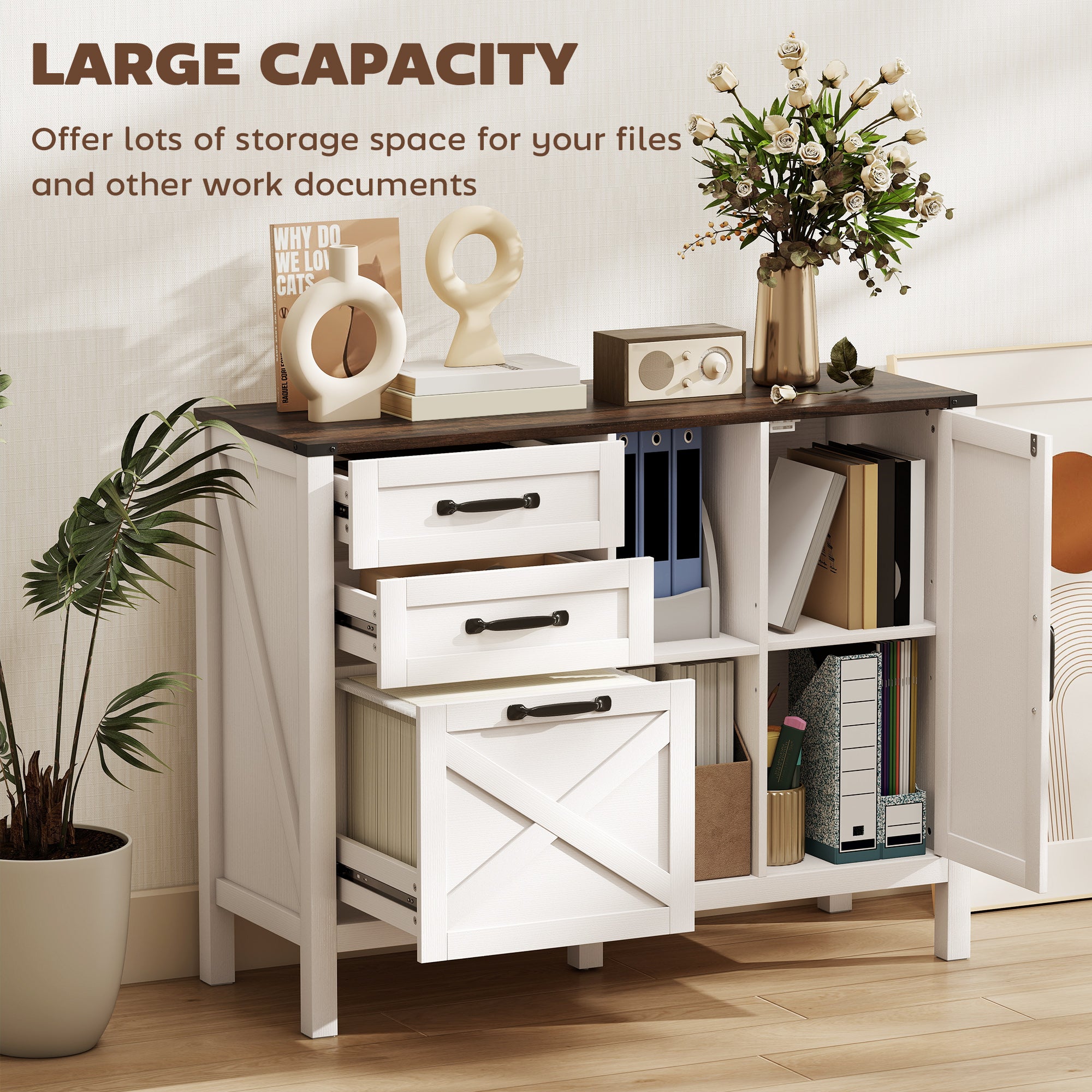 Lateral Filing Cabinet - Farmhouse Printer Stand White