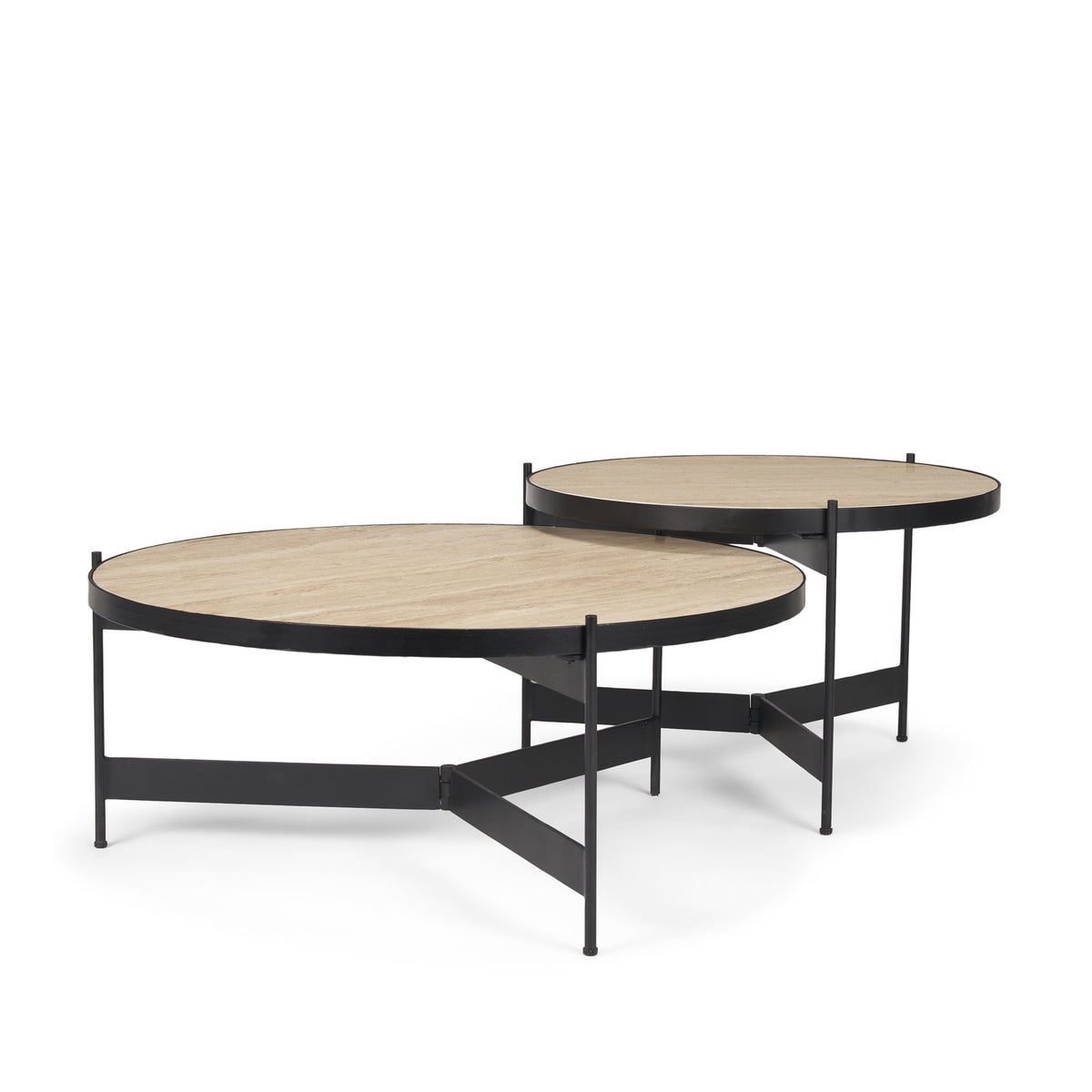 Wade Travertine Marble w/ Matte Black Metal Coffee Tables-Coffee Tables-DECOROLALA