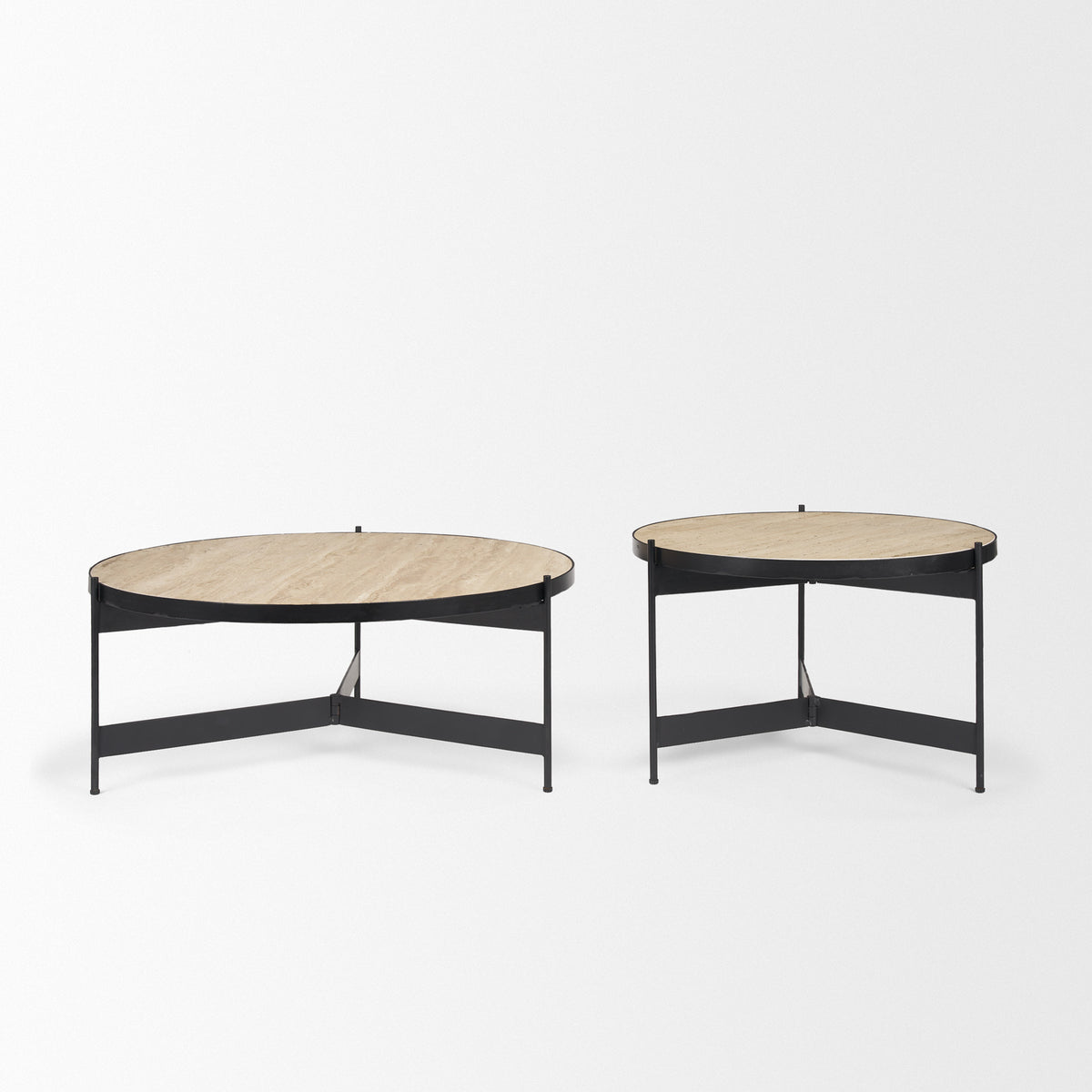 Wade Travertine Marble w/ Matte Black Metal Coffee Tables-Coffee Tables-DECOROLALA
