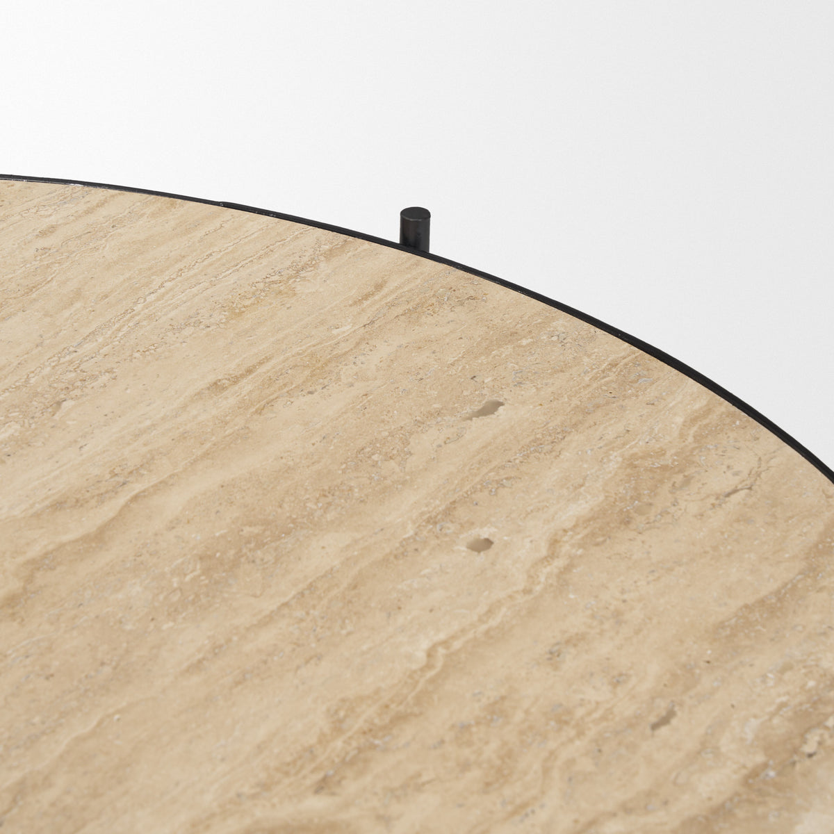 Wade Travertine Marble w/ Matte Black Metal Coffee Tables-Coffee Tables-DECOROLALA