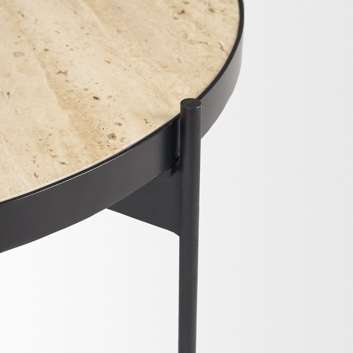 Wade Travertine Marble w/ Matte Black Metal Coffee Tables-Coffee Tables-DECOROLALA