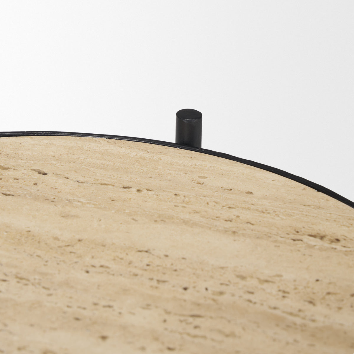 Wade Travertine Marble w/ Matte Black Metal End Tables-End and Side Tables-DECOROLALA