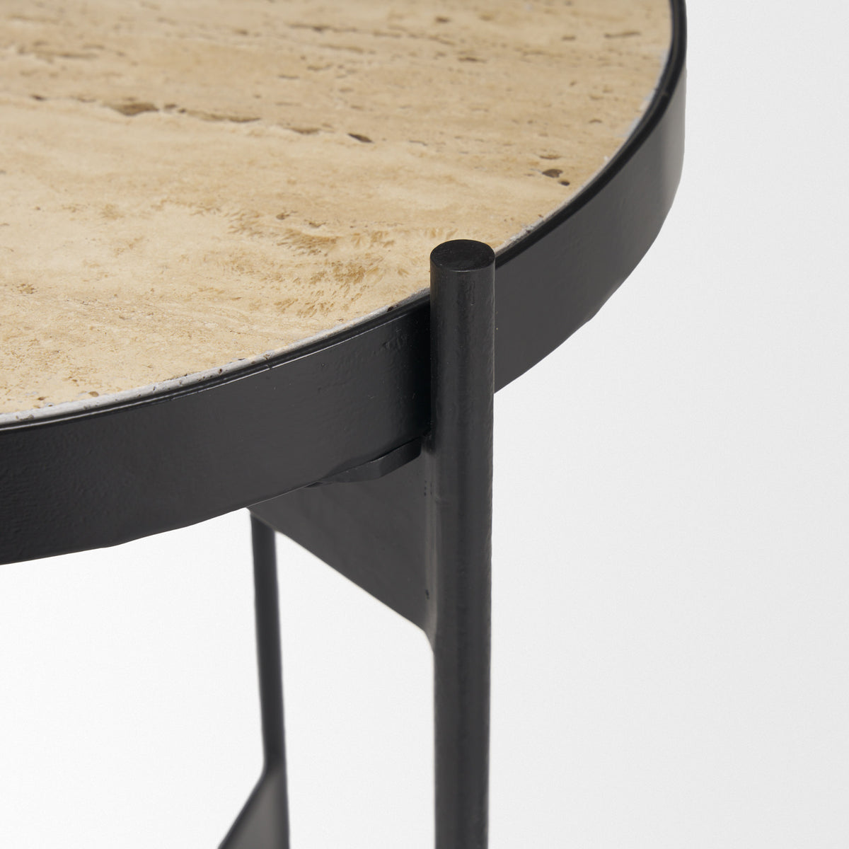 Wade Travertine Marble w/ Matte Black Metal End Tables-End and Side Tables-DECOROLALA