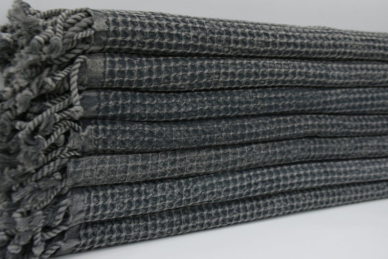 Waffle Black Turkish Towel 40" X 70"-Turkish Towel-DECOROLALA