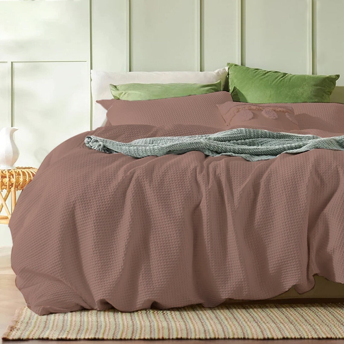 Waffle Weave 100% Pure Cotton Duvet Cover Set - Pre-Washed-Bed Sheet-DECOROLALA