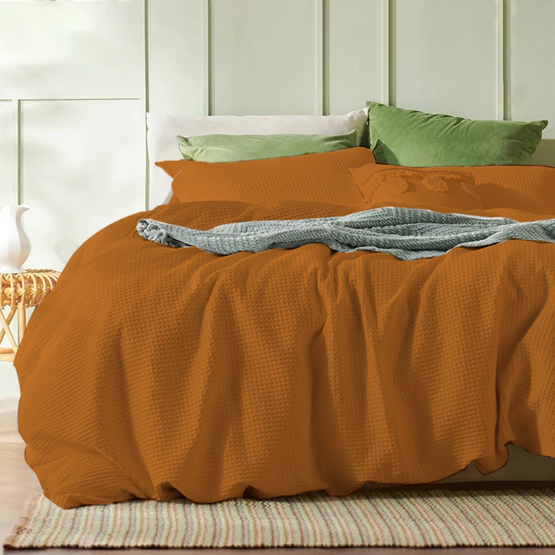 Waffle Weave 100% Pure Cotton Duvet Cover Set - Pre-Washed-Bed Sheet-DECOROLALA