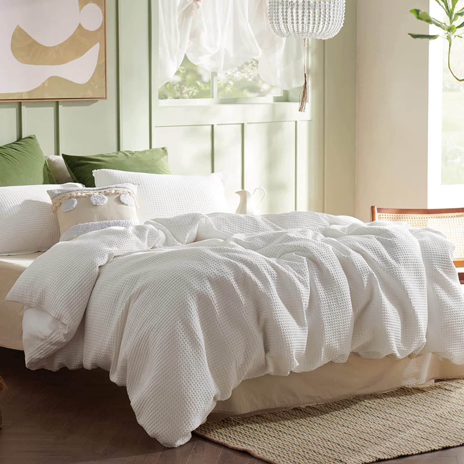 Waffle Weave 100% Pure Cotton Duvet Cover Set - Pre-Washed-Bed Sheet-DECOROLALA