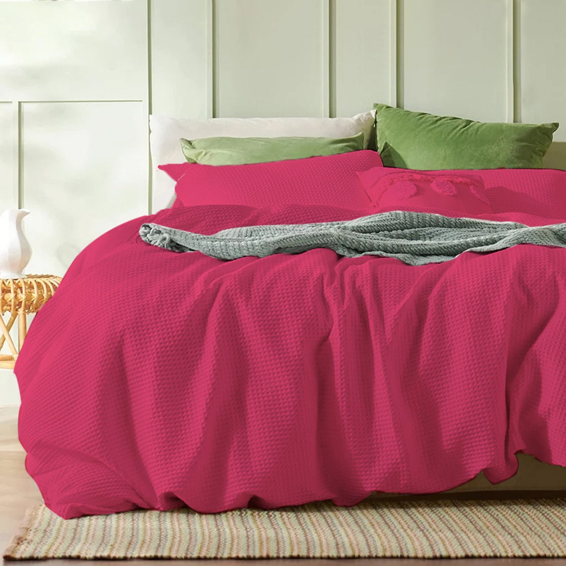 Waffle Weave 100% Pure Cotton Duvet Cover Set - Pre-Washed-Bed Sheet-DECOROLALA