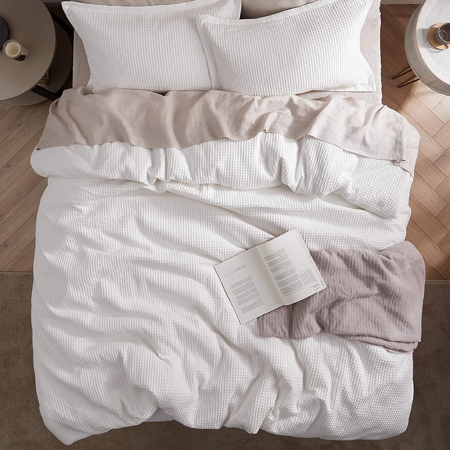 Waffle Weave 100% Pure Cotton Duvet Cover Set - Pre-Washed-Bed Sheet-DECOROLALA