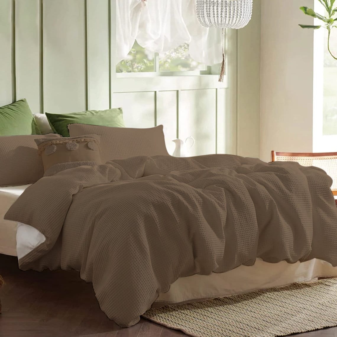 Waffle Weave 100% Pure Cotton Duvet Cover Set - Pre-Washed-Bed Sheet-DECOROLALA