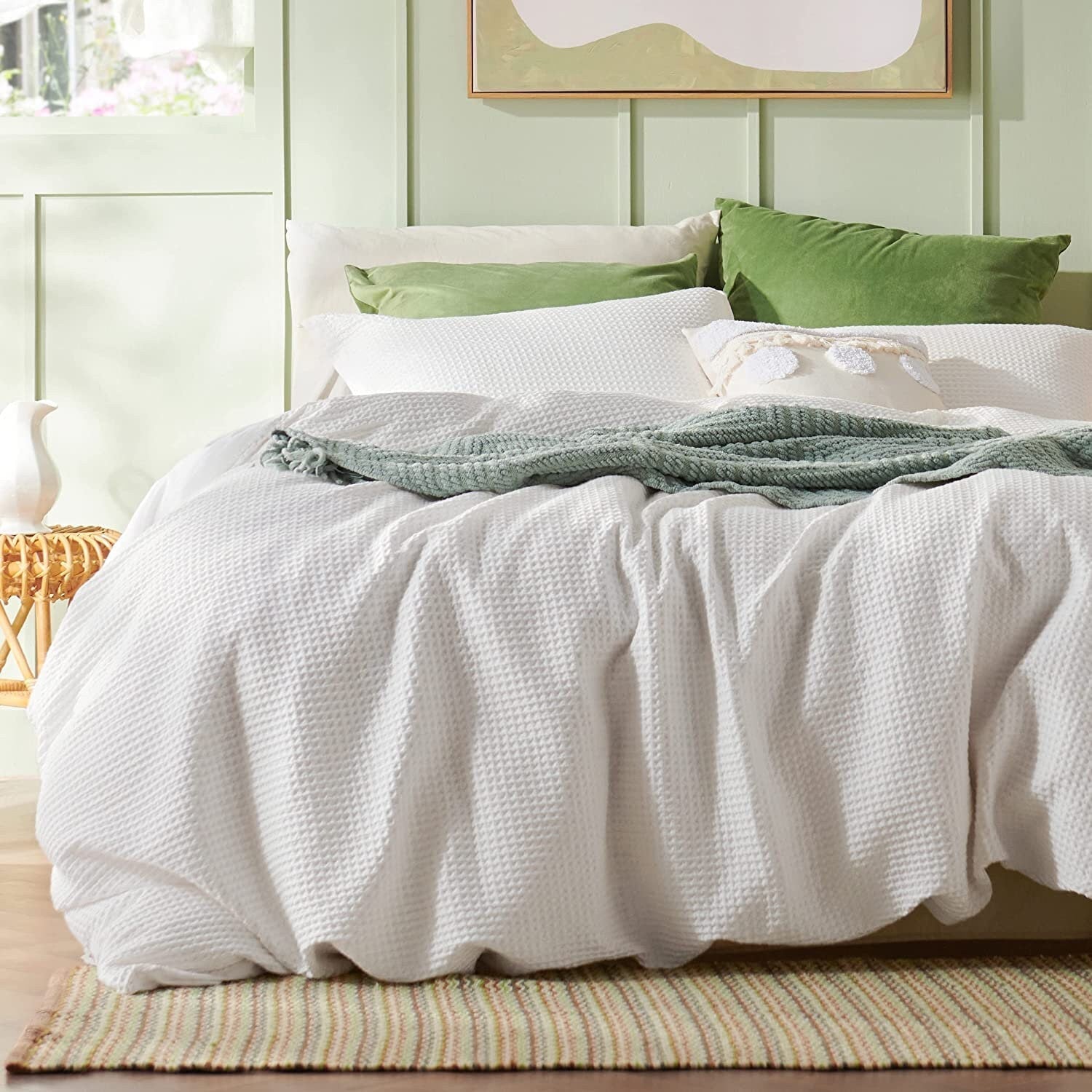 Waffle Weave 100% Pure Cotton Duvet Cover Set - Pre-Washed-Bed Sheet-DECOROLALA