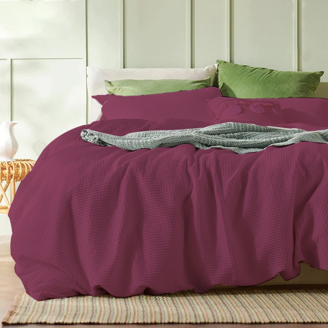 Waffle Weave Linen Cotton Duvet Cover Set - Hidden Zipper Closure-Duvet Cover-DECOROLALA