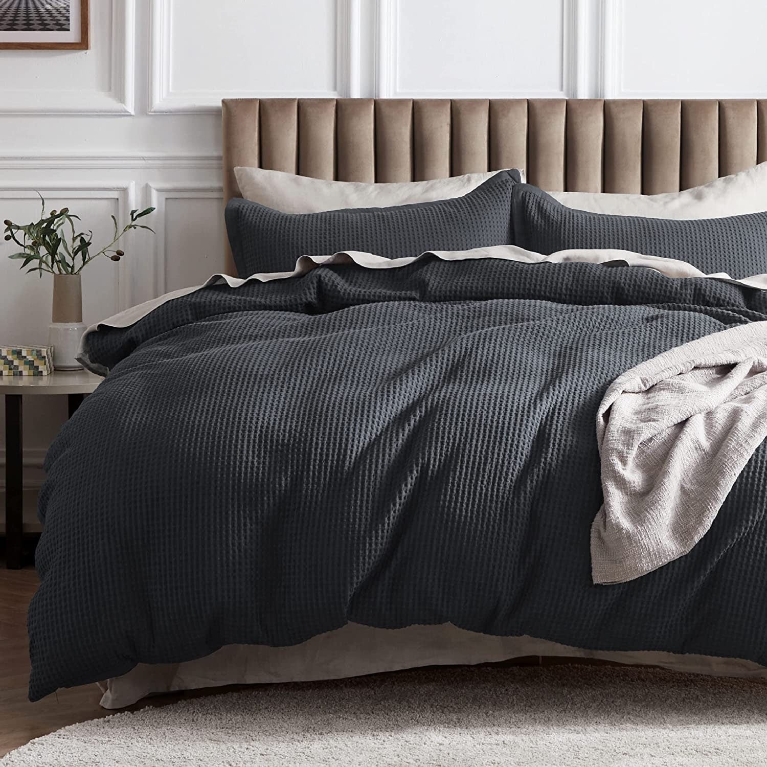 Waffle Weave Linen Cotton Duvet Cover Set - Hidden Zipper Closure-Duvet Cover-DECOROLALA