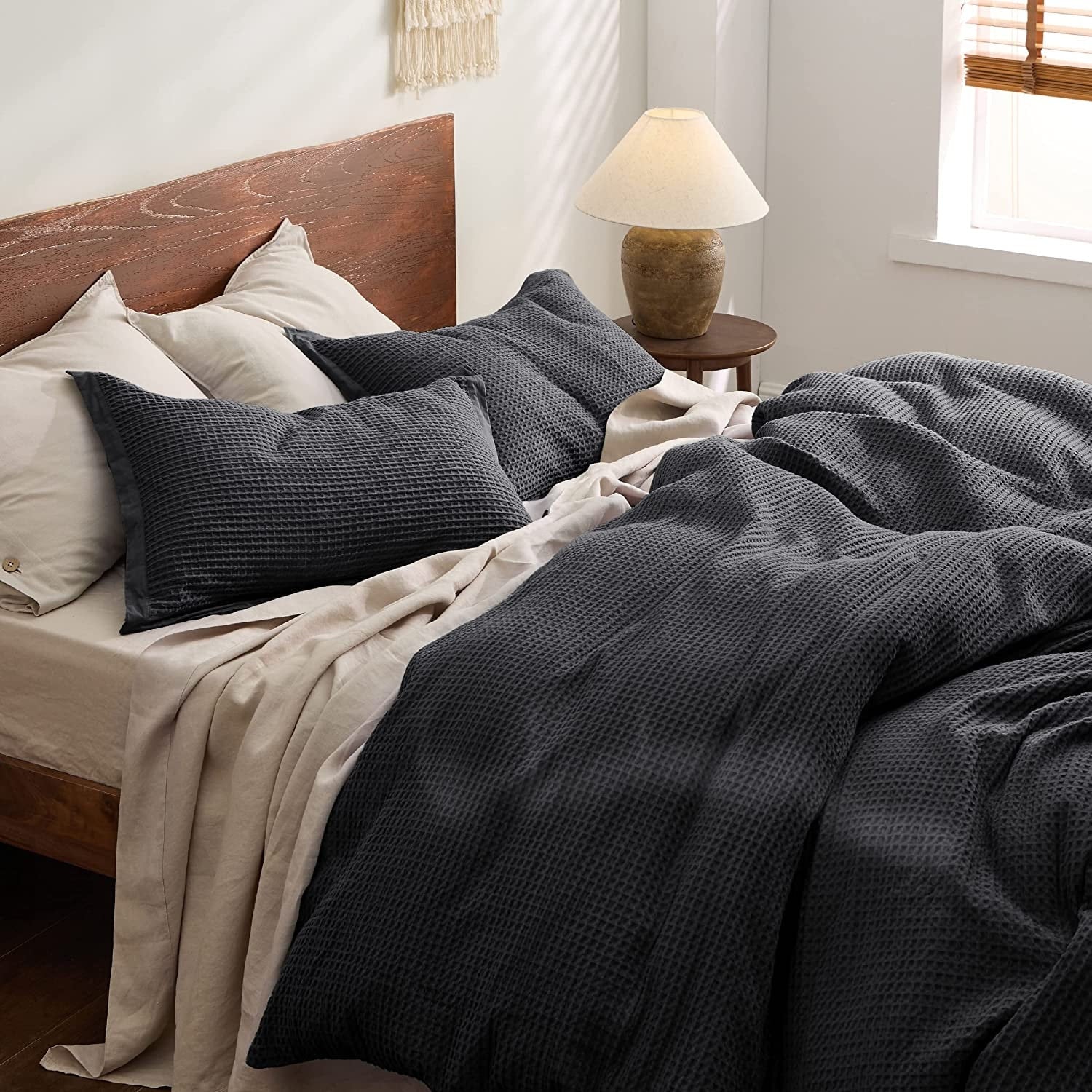 Waffle Weave Linen Cotton Duvet Cover Set - Hidden Zipper Closure-Duvet Cover-DECOROLALA