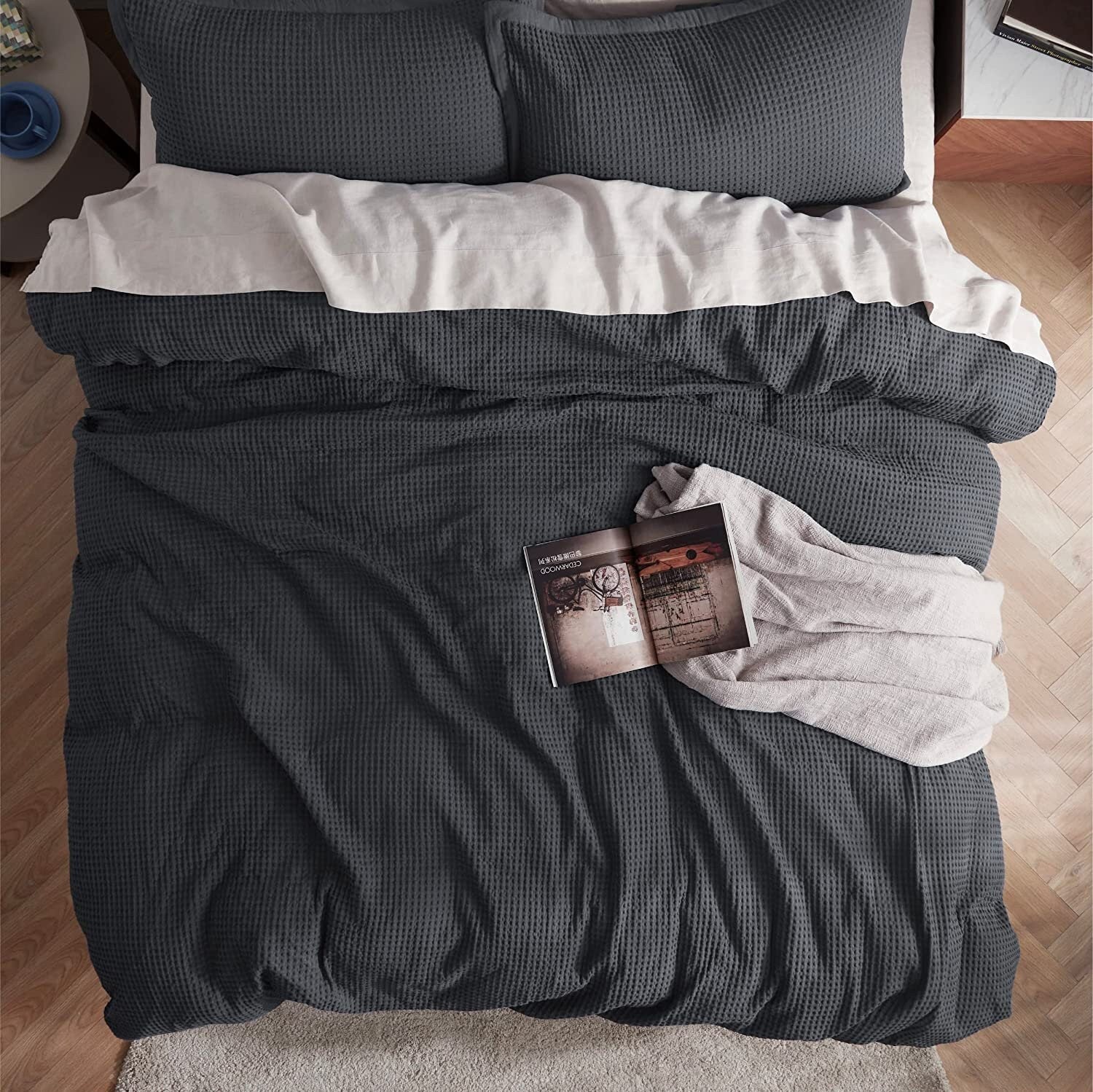 Waffle Weave Linen Cotton Duvet Cover Set - Hidden Zipper Closure-Duvet Cover-DECOROLALA