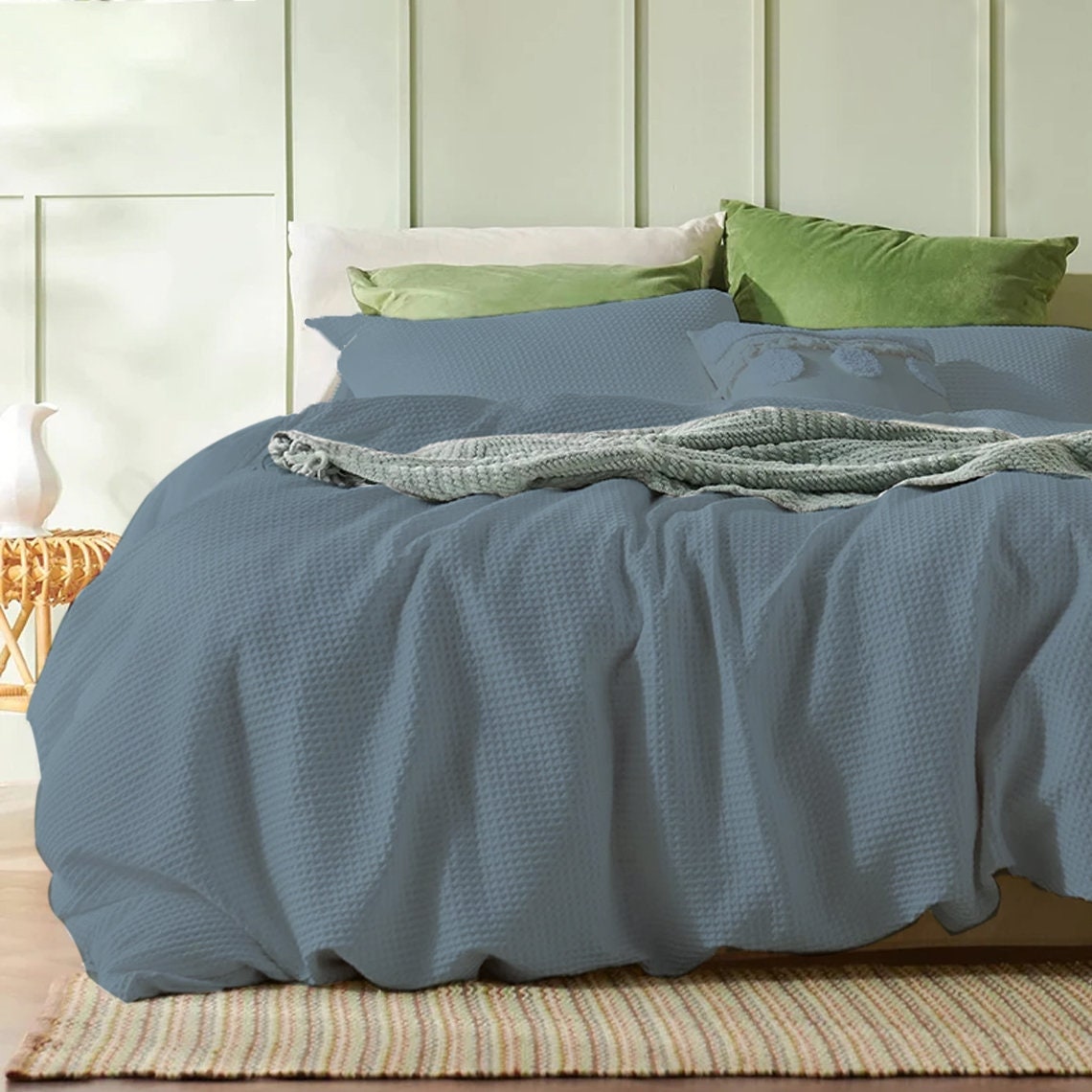 Waffle Weave Linen Cotton Duvet Cover Set - Hidden Zipper Closure-Duvet Cover-DECOROLALA