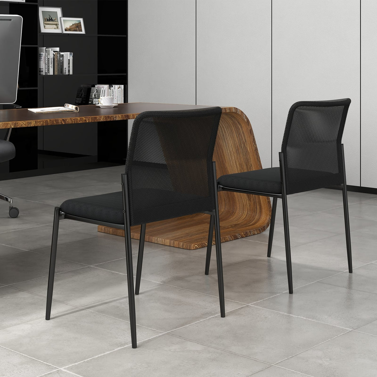 Waiting Room Chair Set of 2 with Ergonomic Mesh Backrest and Padded Seat-Black-Conference Chairs-DECOROLALA