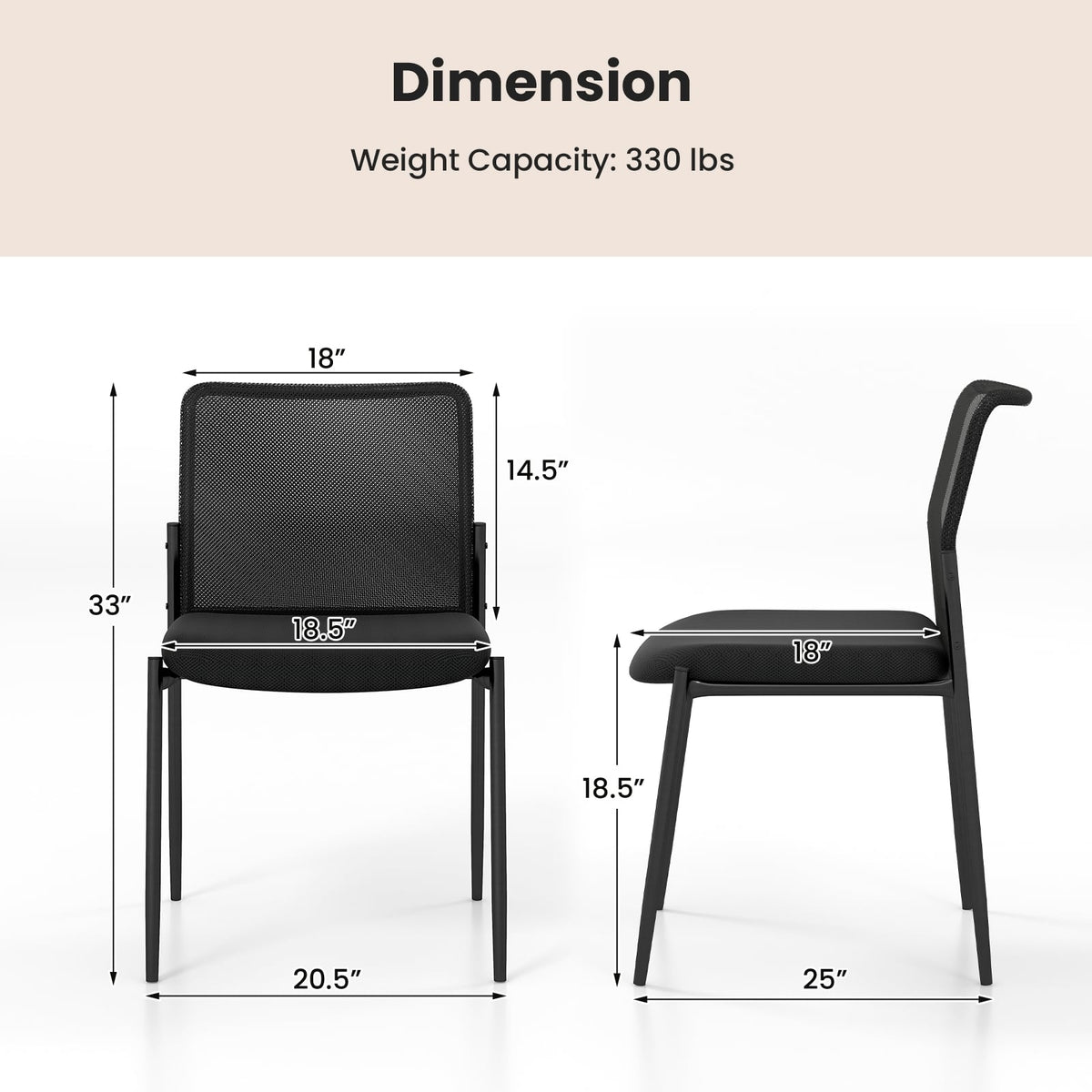 Waiting Room Chair Set of 2 with Ergonomic Mesh Backrest and Padded Seat-Black-Conference Chairs-DECOROLALA