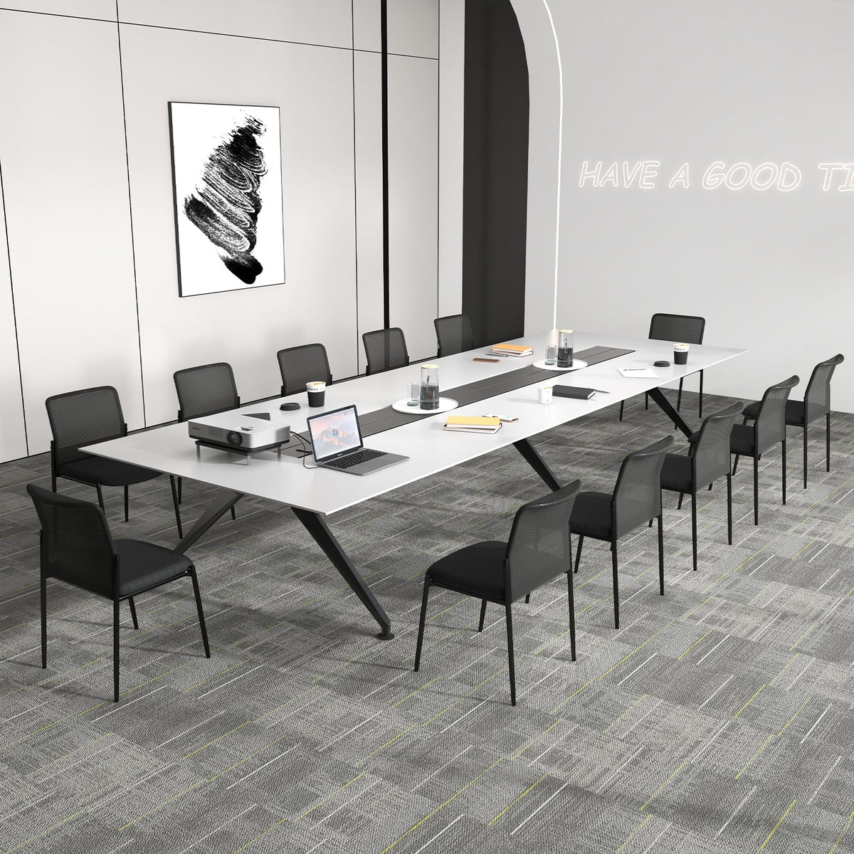 Waiting Room Chair Set of 2 with Ergonomic Mesh Backrest and Padded Seat-Black-Conference Chairs-DECOROLALA
