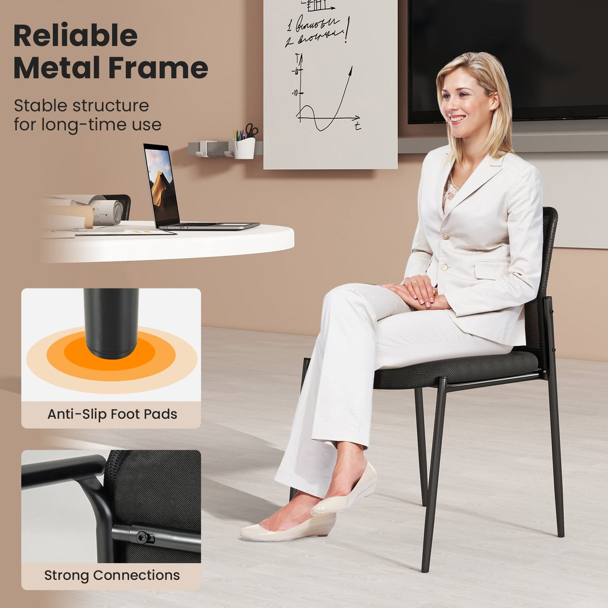 Waiting Room Chair Set of 2 with Ergonomic Mesh Backrest and Padded Seat-Black-Conference Chairs-DECOROLALA