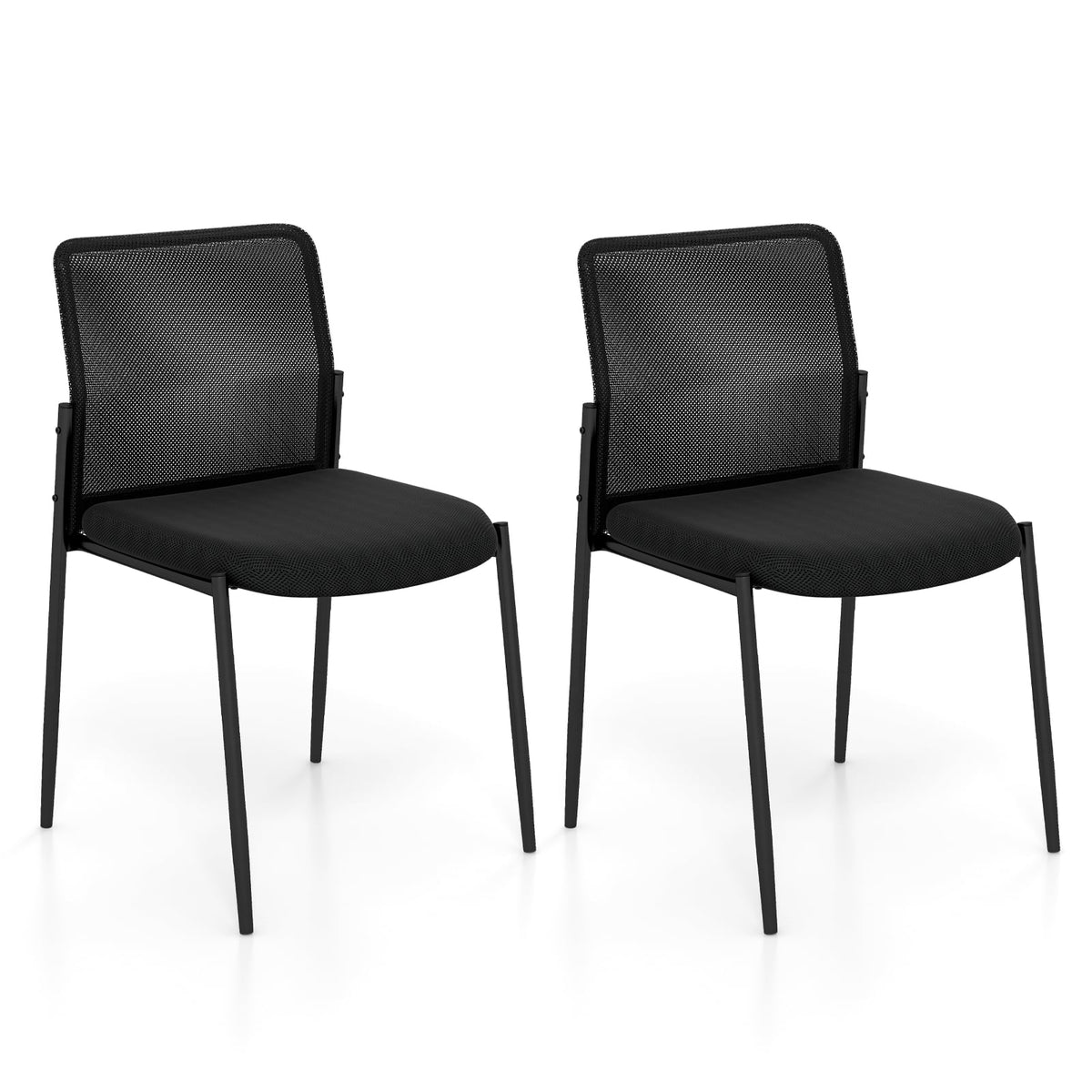 Waiting Room Chair Set of 2 with Ergonomic Mesh Backrest and Padded Seat-Black-Conference Chairs-DECOROLALA