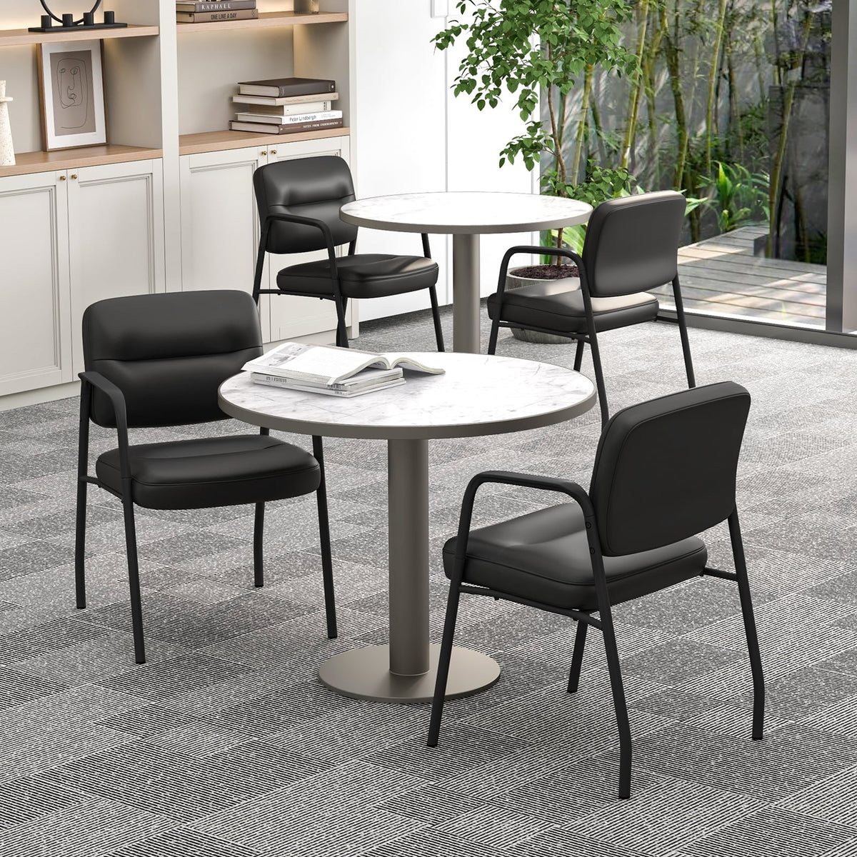 Waiting Room Guest Chair Set of 2 Upholstered Reception Chairs with Mixed PU Leather and Integrated Armrests-Black-Conference Chairs-DECOROLALA