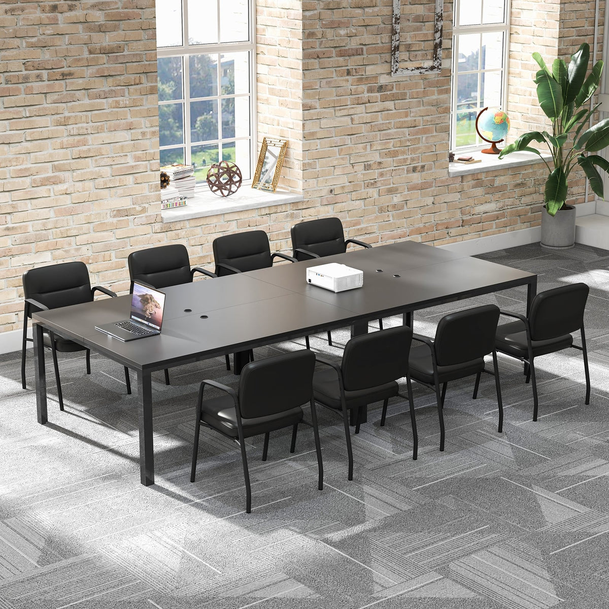 Waiting Room Guest Chair Set of 2 Upholstered Reception Chairs with Mixed PU Leather and Integrated Armrests-Black-Conference Chairs-DECOROLALA