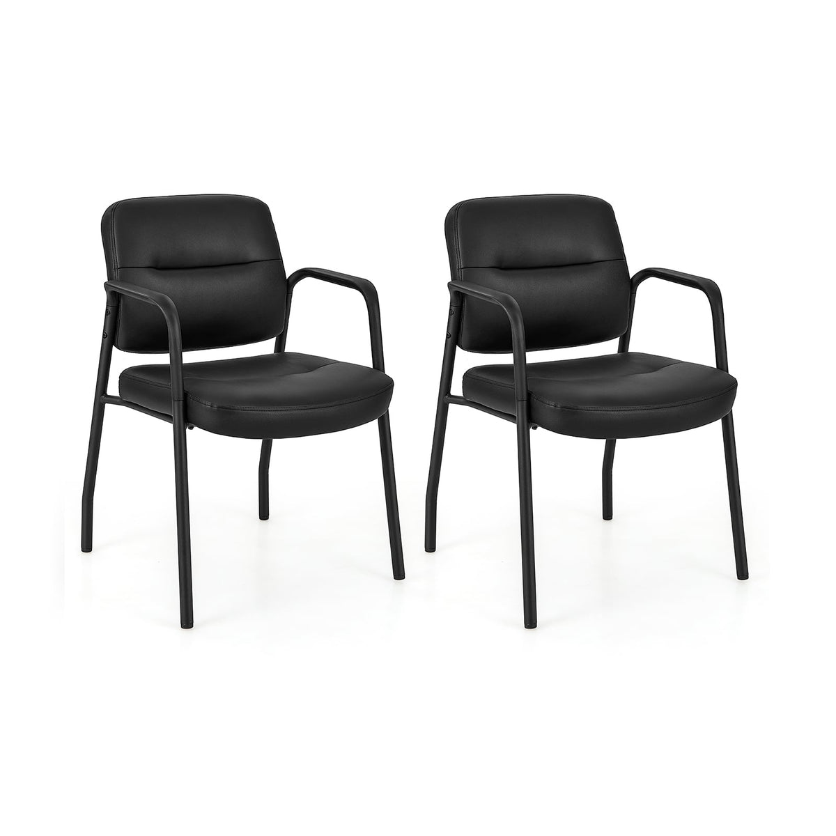 Waiting Room Guest Chair Set of 2 Upholstered Reception Chairs with Mixed PU Leather and Integrated Armrests-Black-Conference Chairs-DECOROLALA