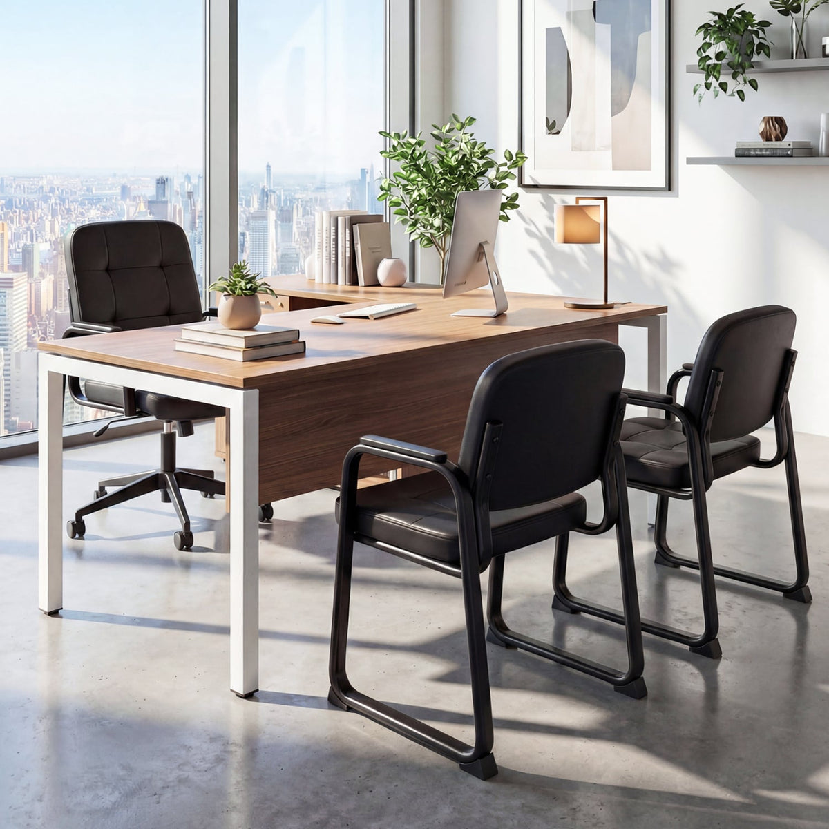 Waiting Room Guest Chairs Set of 4 Leather Office Reception Chairs-Conference Chairs-DECOROLALA