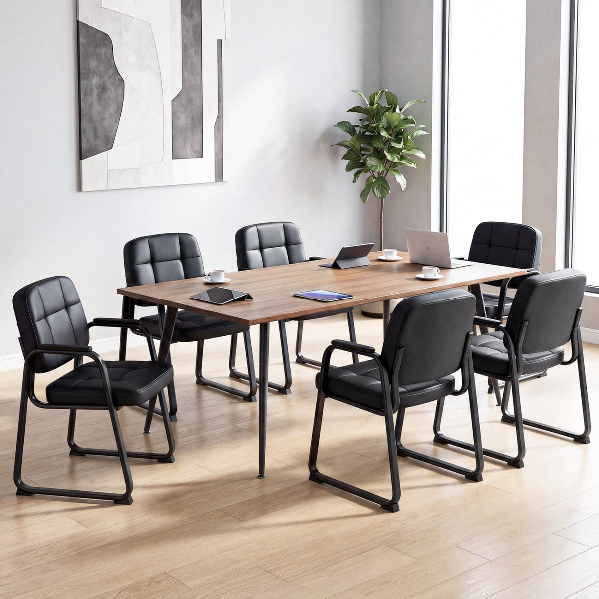 Waiting Room Guest Chairs Set of 4 Leather Office Reception Chairs-Conference Chairs-DECOROLALA