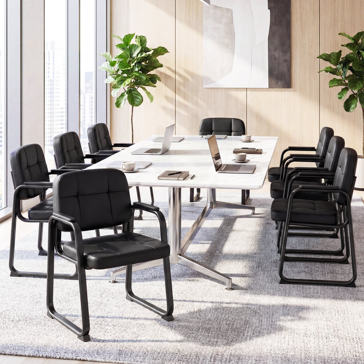 Waiting Room Guest Chairs Set of 4 Leather Office Reception Chairs-Conference Chairs-DECOROLALA