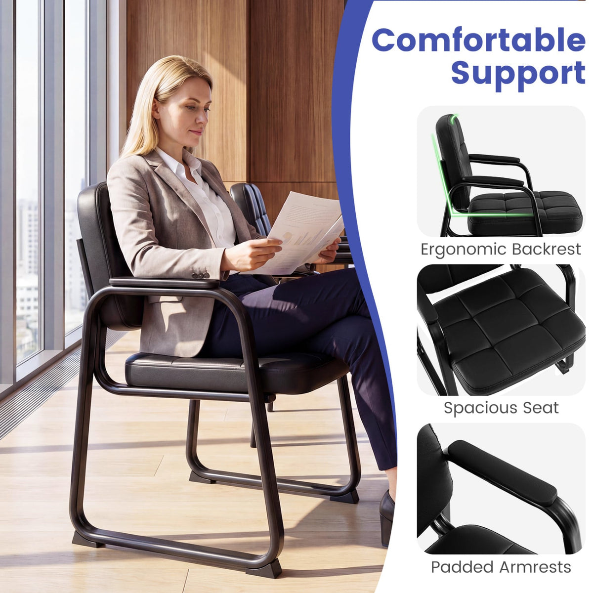 Waiting Room Guest Chairs Set of 4 Leather Office Reception Chairs-Conference Chairs-DECOROLALA