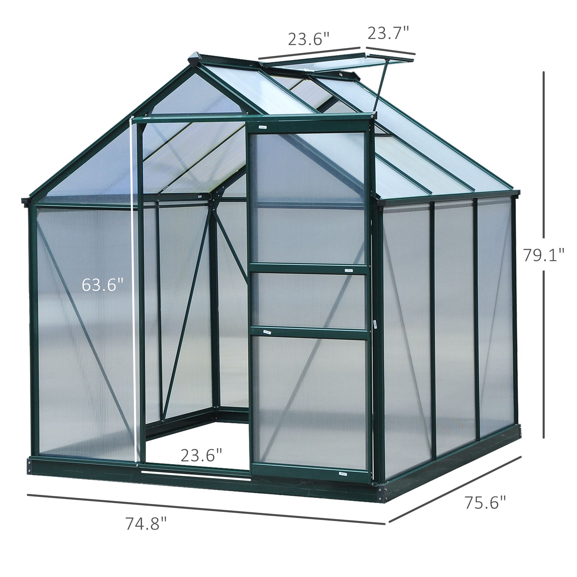 Walk-In Garden Greenhouse - 6' x 6' Polycarbonate Aluminum-DECOROLALA