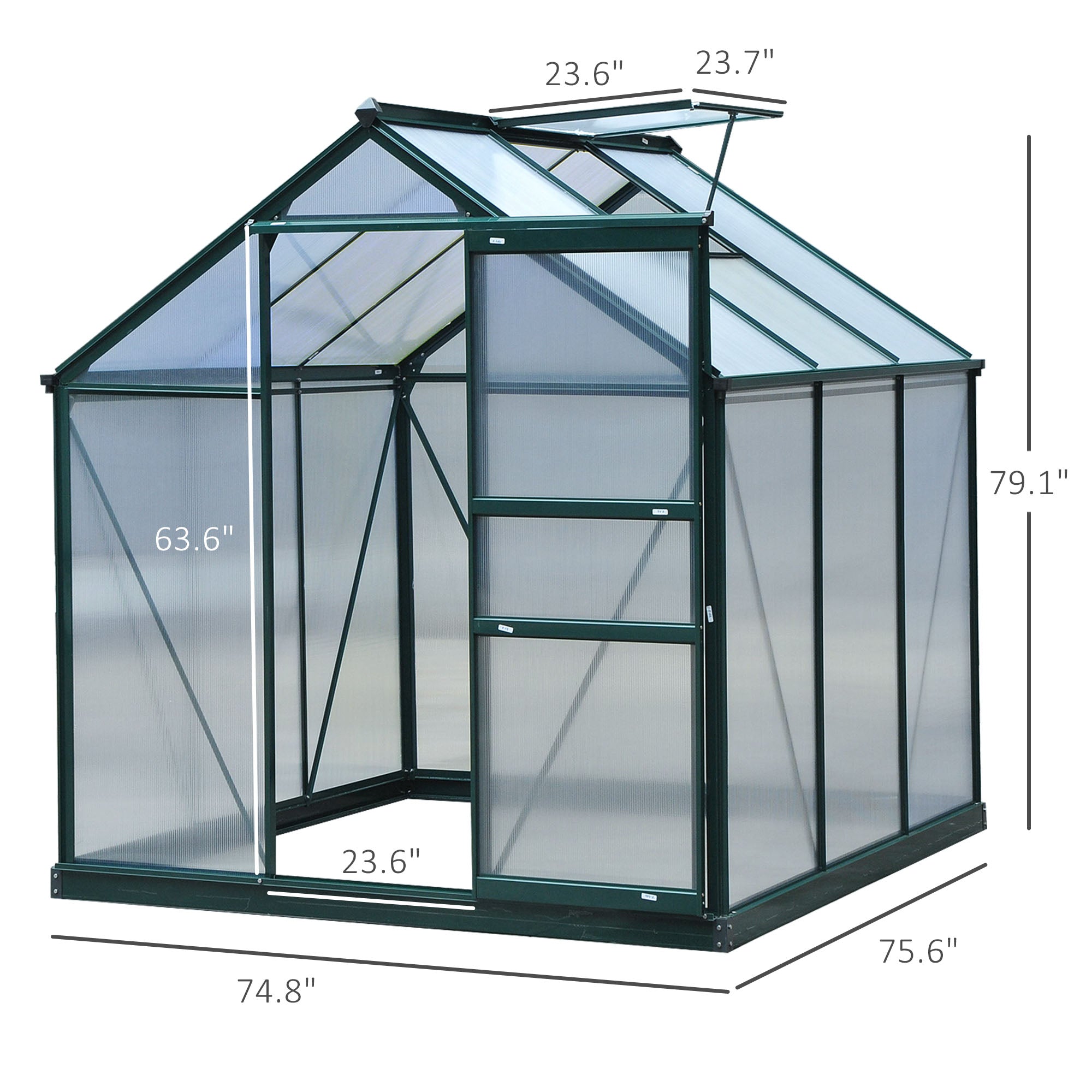Walk-In Garden Greenhouse - 6' x 6' Polycarbonate Aluminum-DECOROLALA